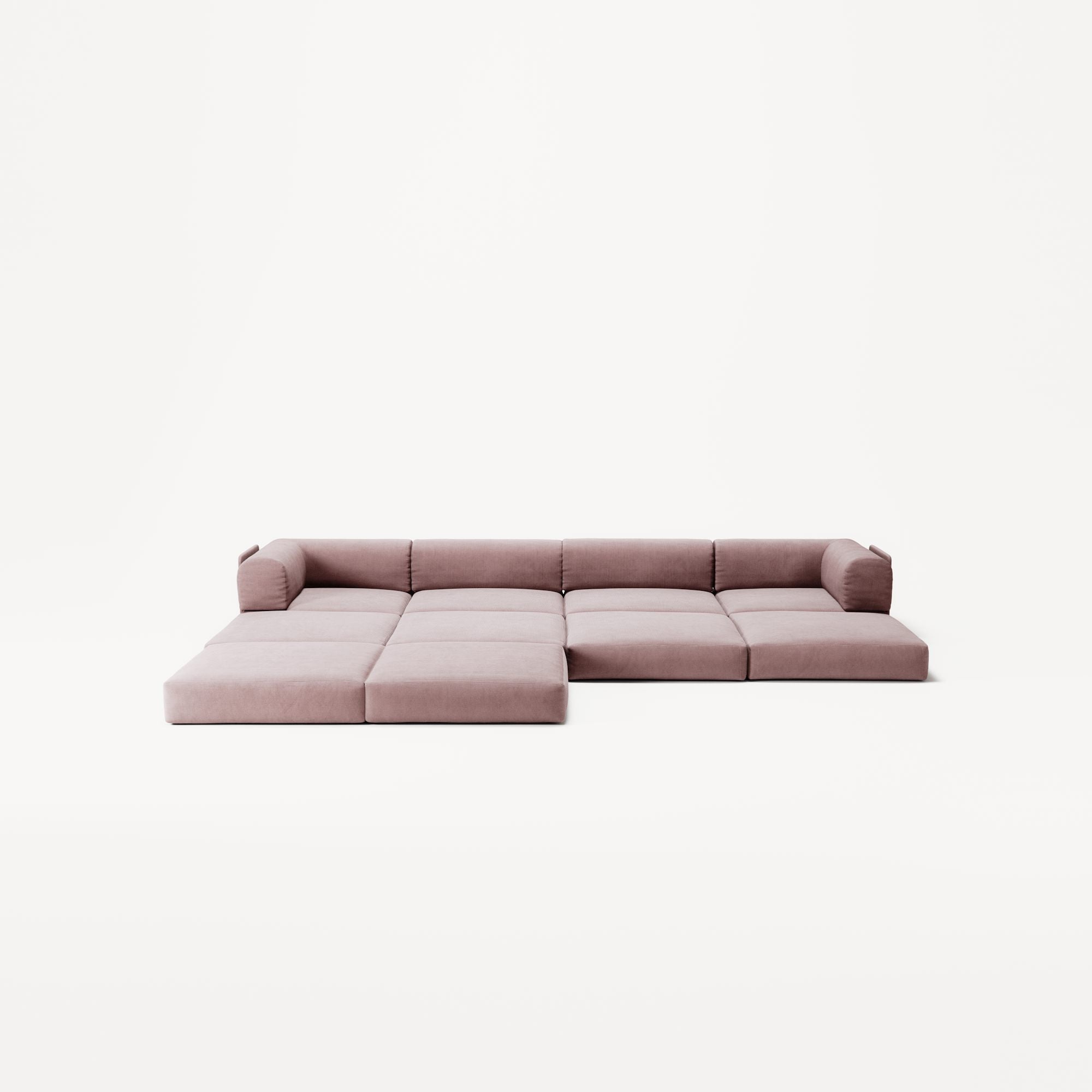 LUNA - 4 Seat corner sofa with open end - Left - Corduroy Soft Pink