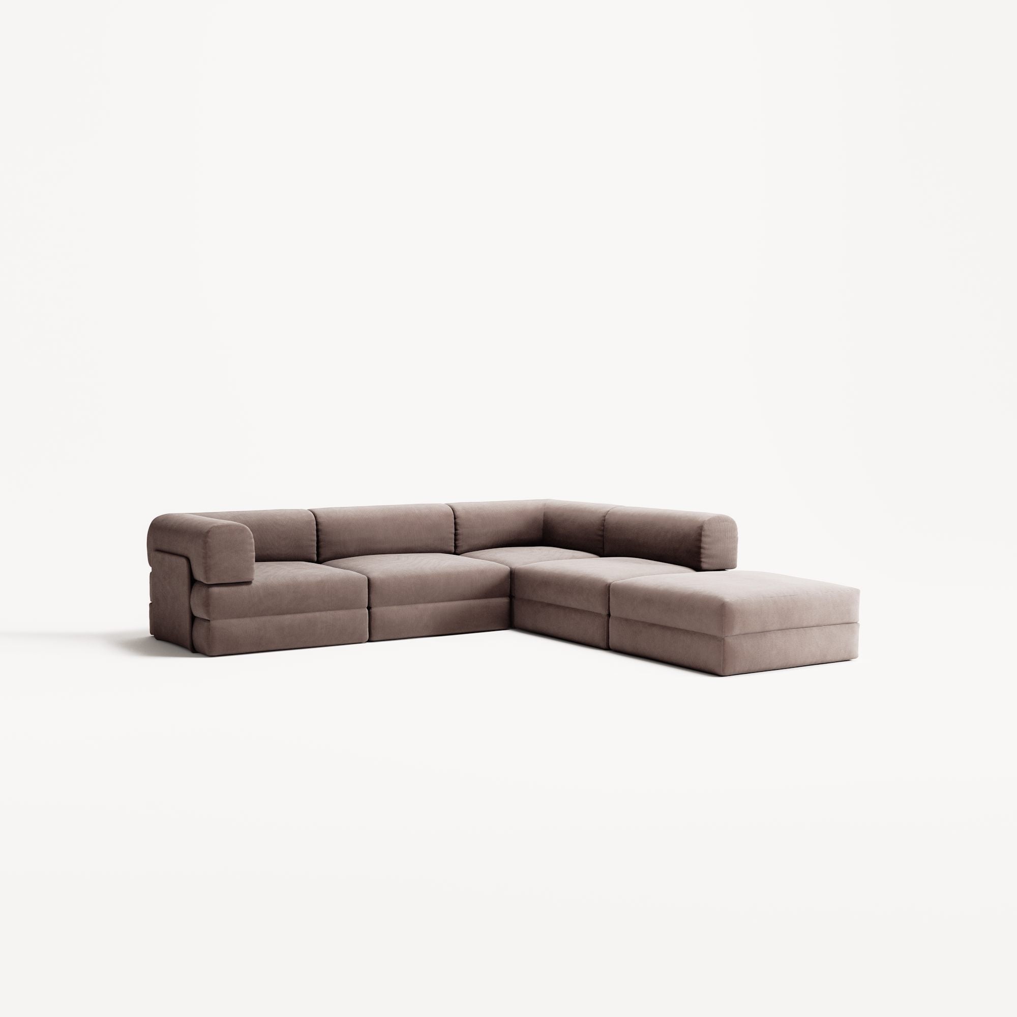 LUNA - 4 Seat corner sofa with open end - Right - Corduroy Warm Brown