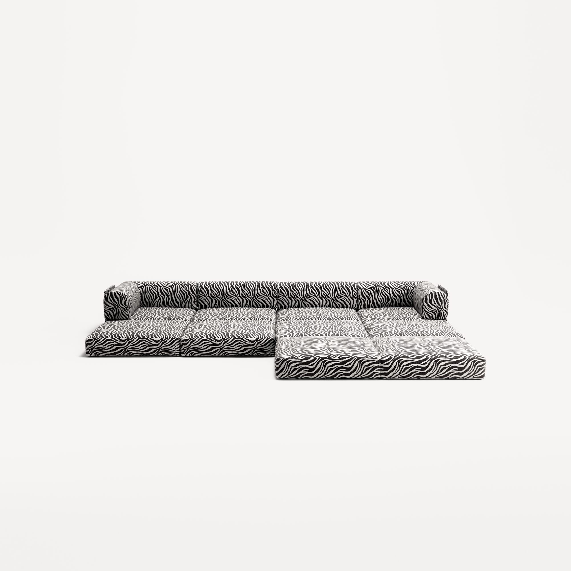 LUNA - 4 Seat corner sofa with open end - Right - Chenille Jacquard Zebra Black White