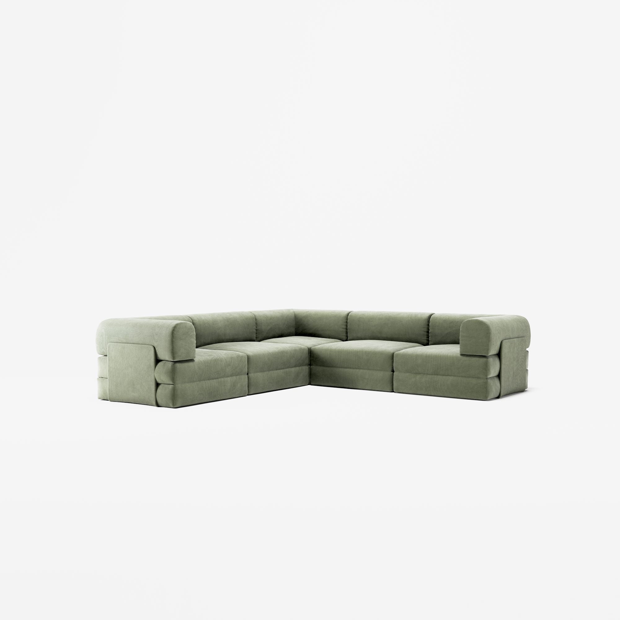 LUNA - 5 Seat corner sofa - Left - Corduroy Moss Green