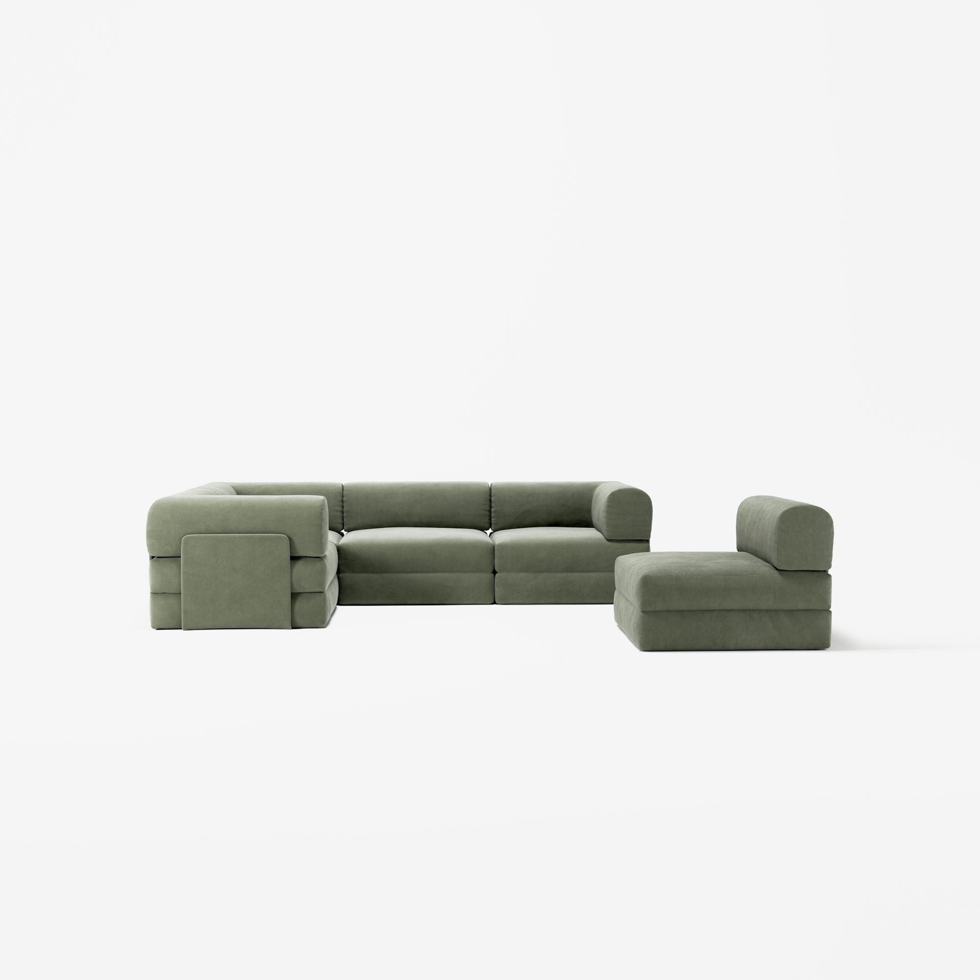 LUNA - 5 Seat corner sofa - Left - Corduroy Moss Green