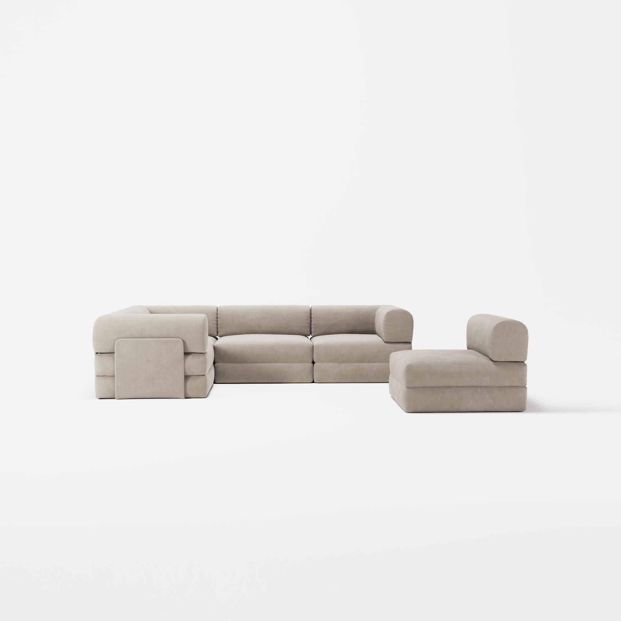 LUNA - 5 Seat corner sofa - Left - Corduroy Pale Beige