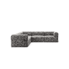 LUNA - 5 Seat corner sofa - Left - Chenille Jacquard Zebra Black White