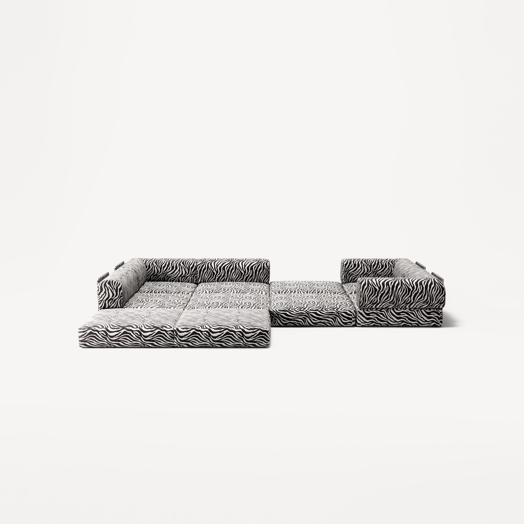 LUNA - 5 Seat corner sofa - Left - Chenille Jacquard Zebra Black White