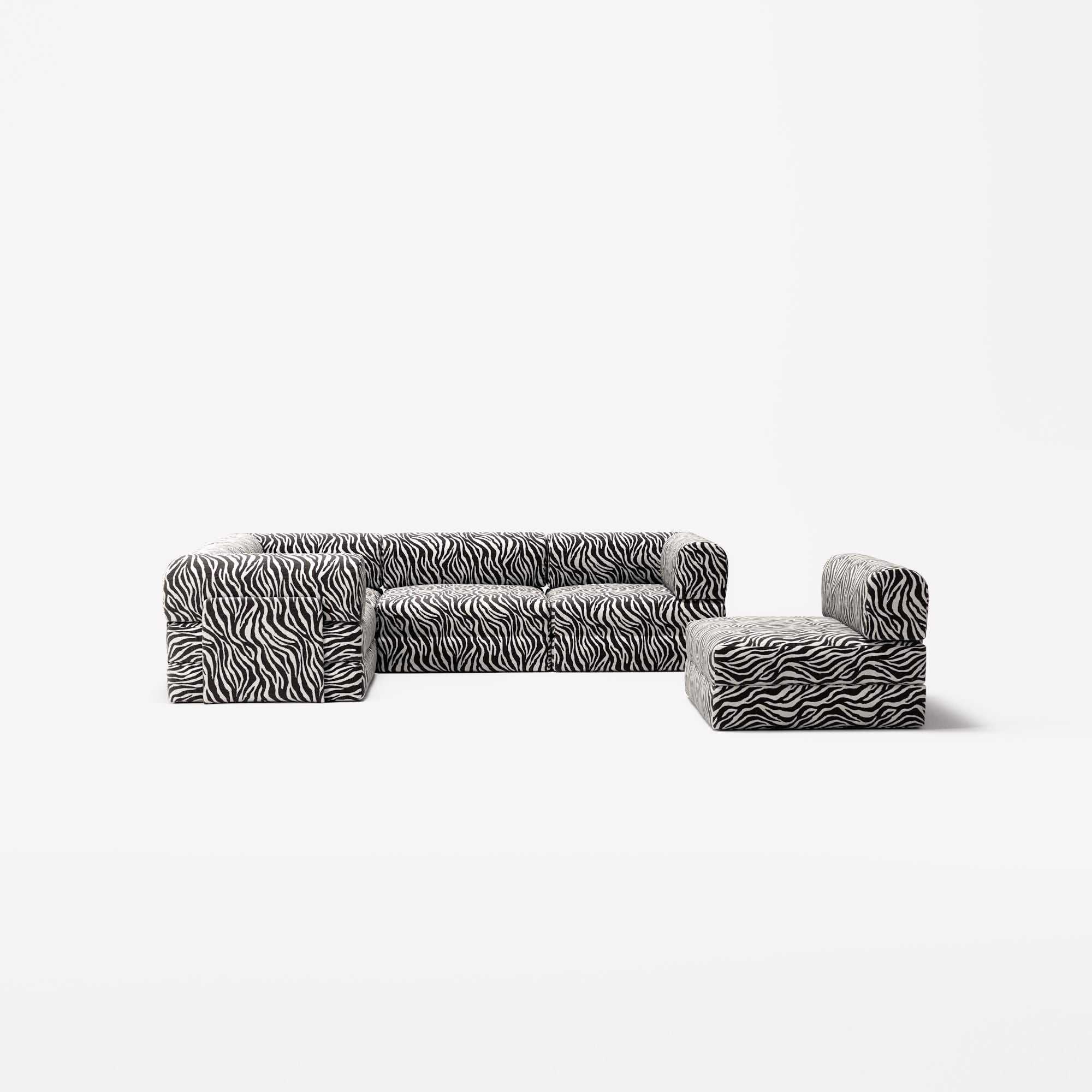 LUNA - 5 Seat corner sofa - Left - Chenille Jacquard Zebra Black White