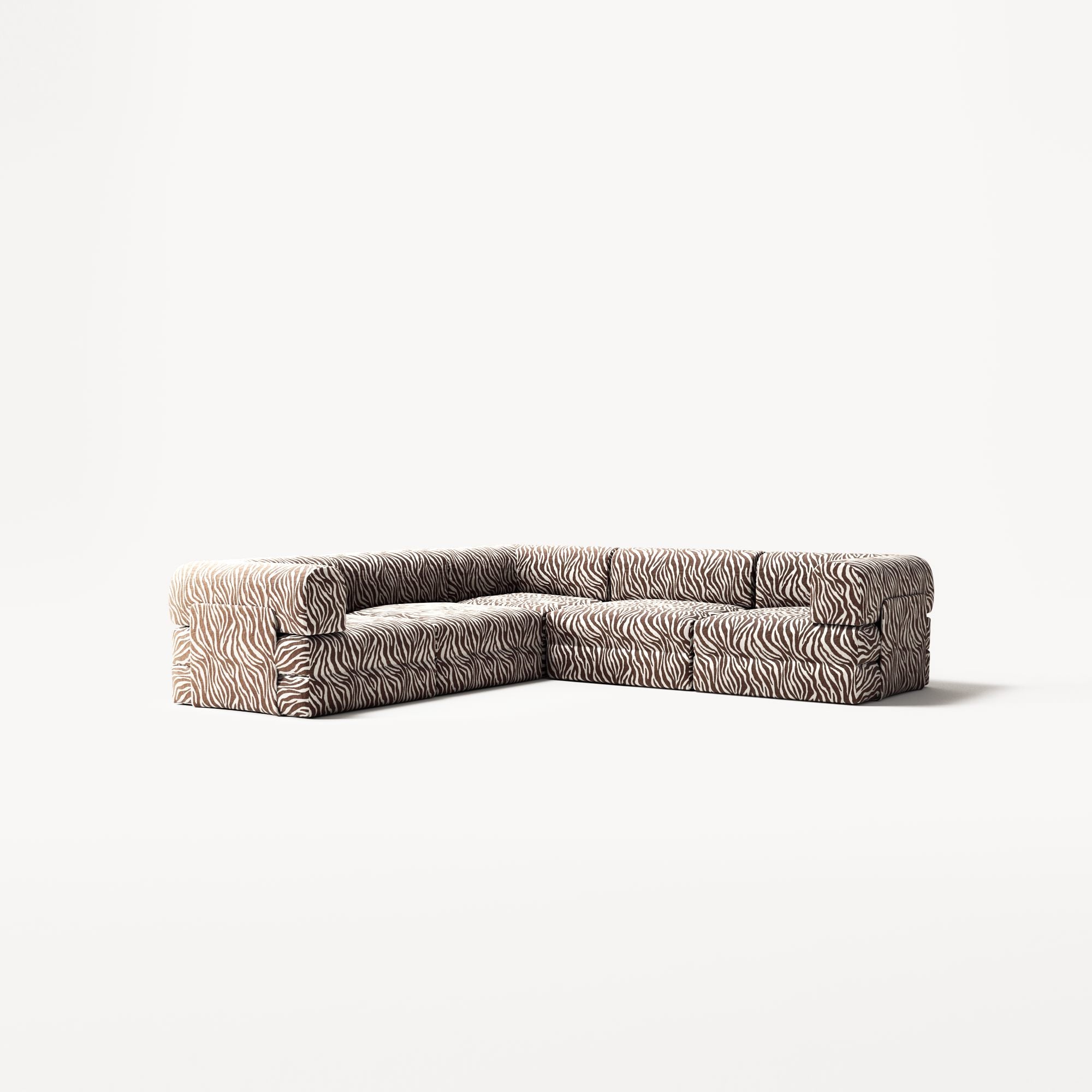 LUNA - 5 Seat corner sofa - Left - Chenille Jacquard Zebra Brown White