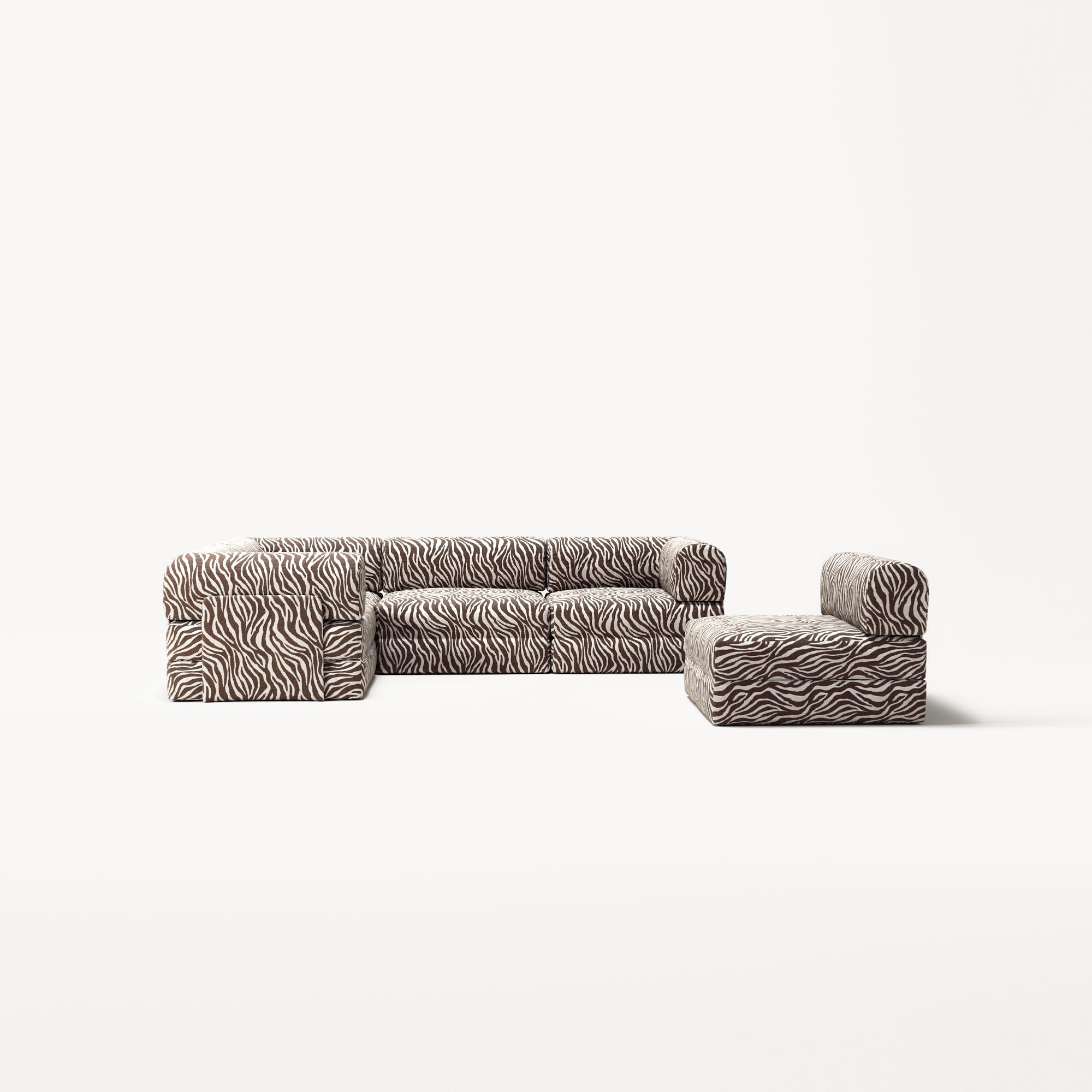 LUNA - 5 Seat corner sofa - Left - Chenille Jacquard Zebra Brown White