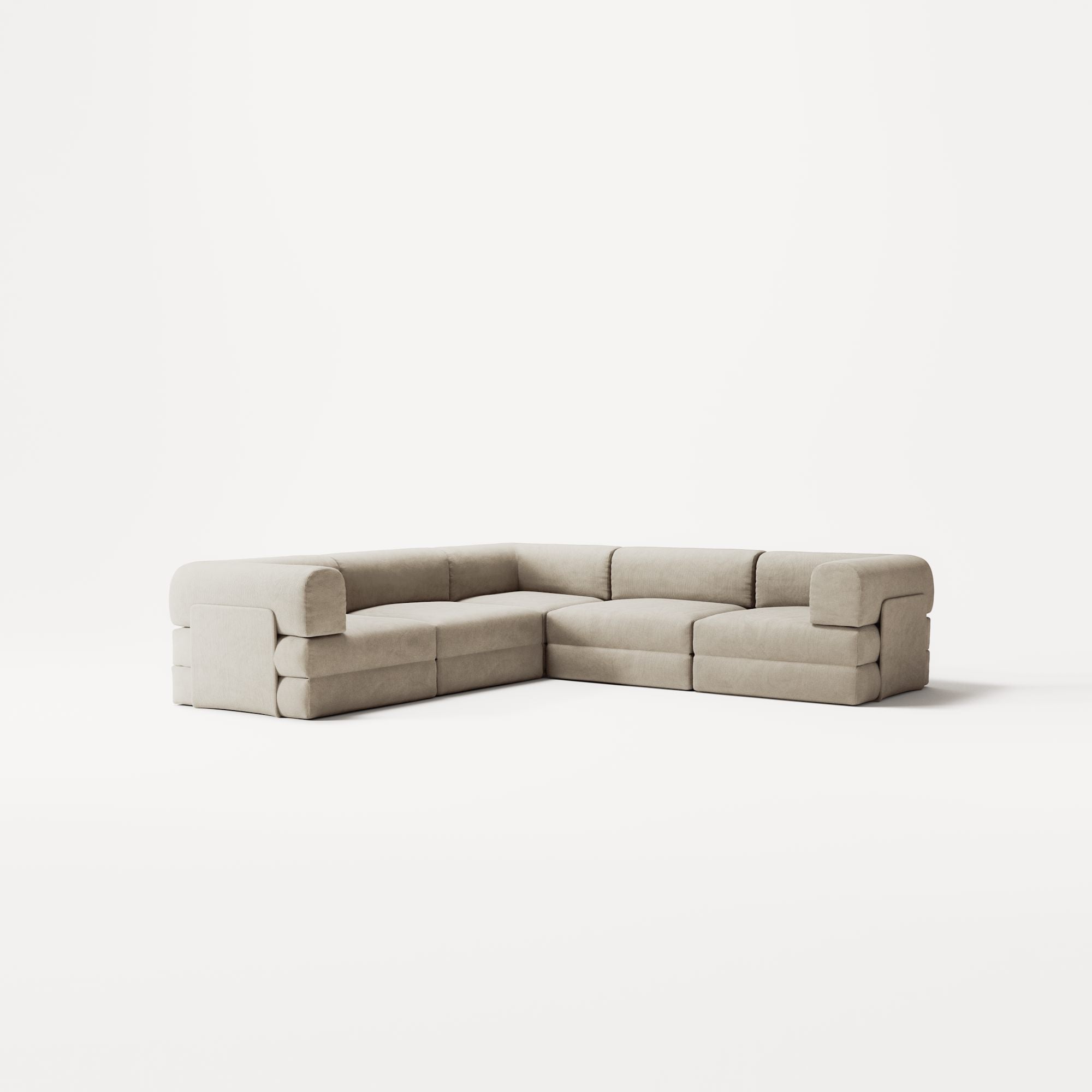 LUNA - 5 Seat corner sofa - Left - Corduroy Off-White