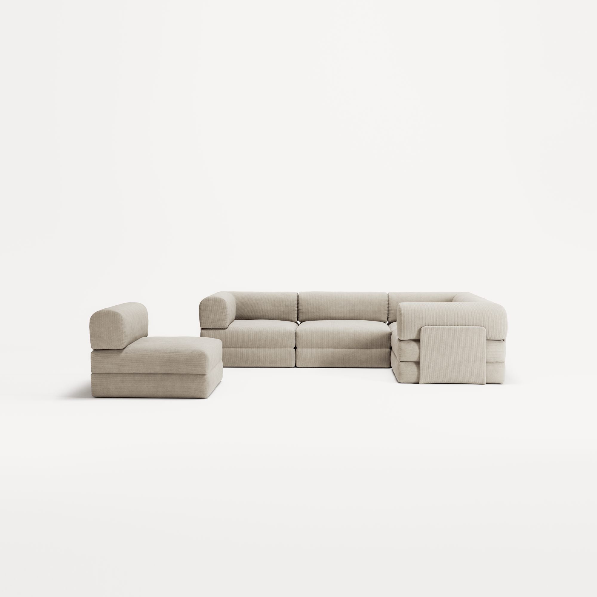 LUNA - 5 Seat corner sofa - Right - Corduroy Off-White