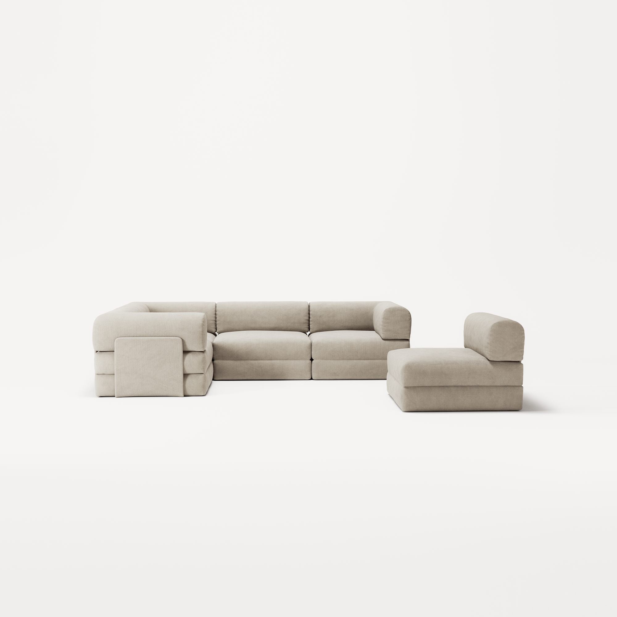 LUNA - 5 Seat corner sofa - Left - Corduroy Off-White