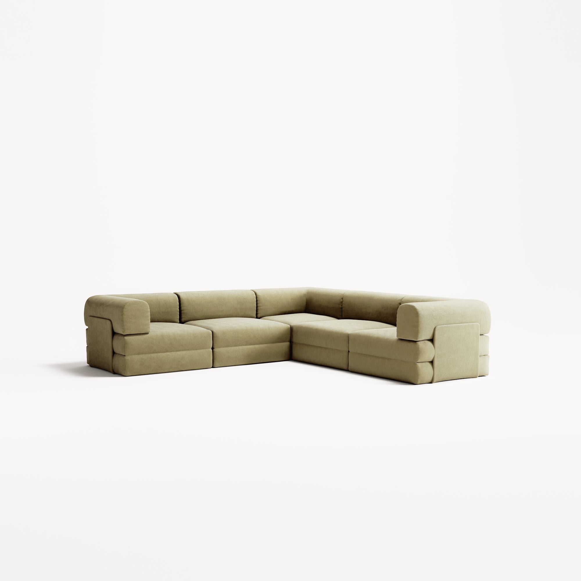 LUNA - 5 Seat corner sofa - Right - Corduroy Lime