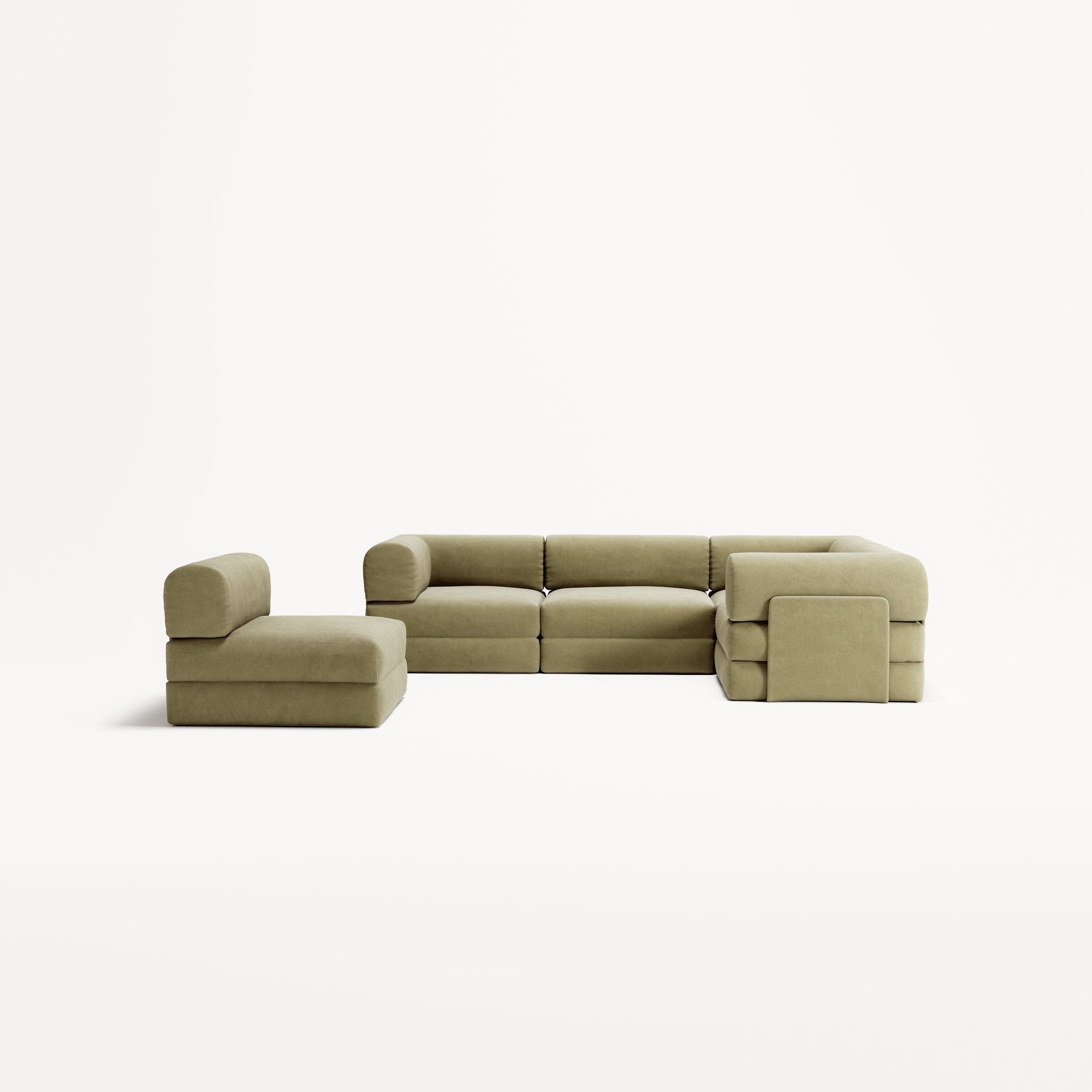 LUNA - 5 Seat corner sofa - Right - Corduroy Lime