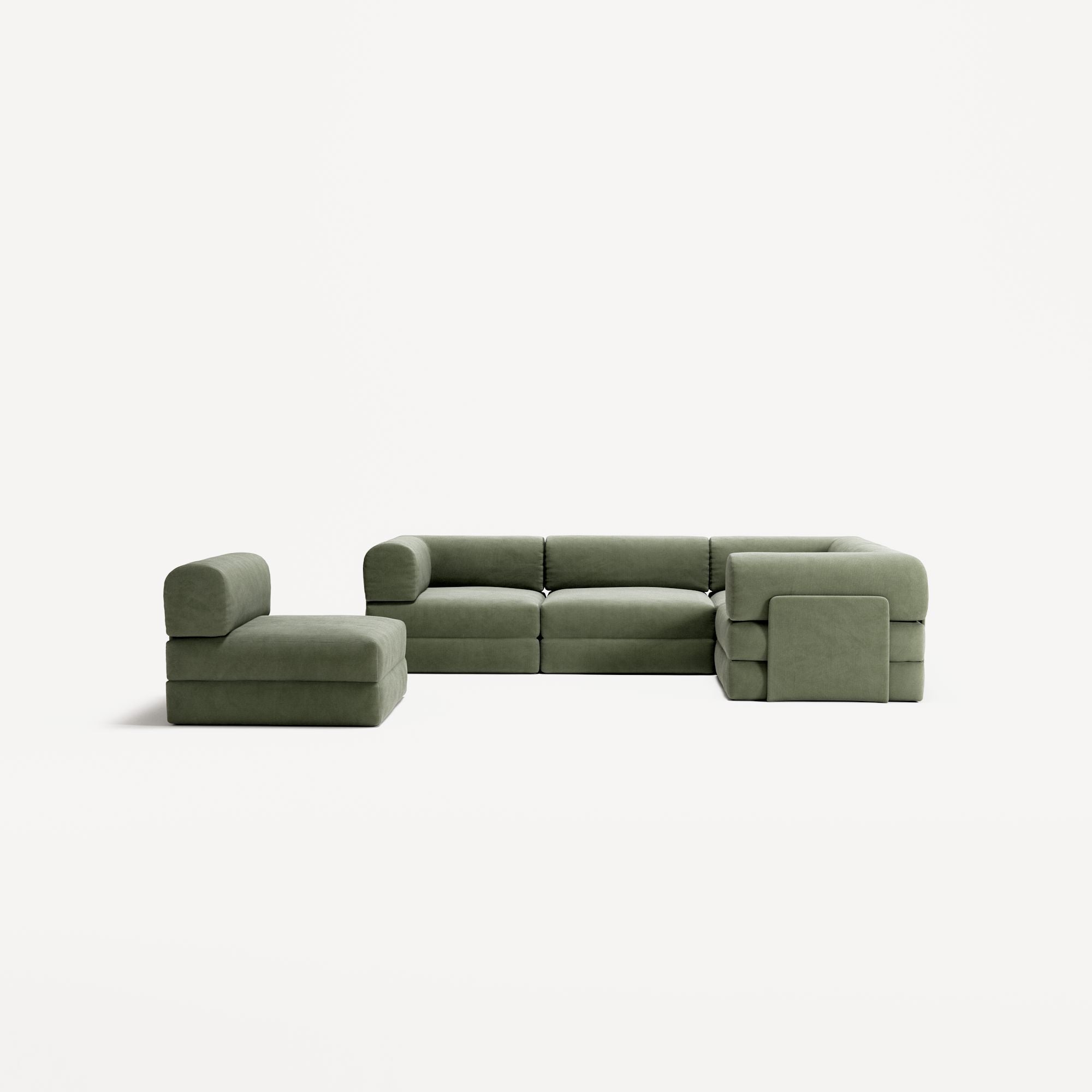 LUNA - 5 Seat corner sofa - Right - Corduroy Moss Green