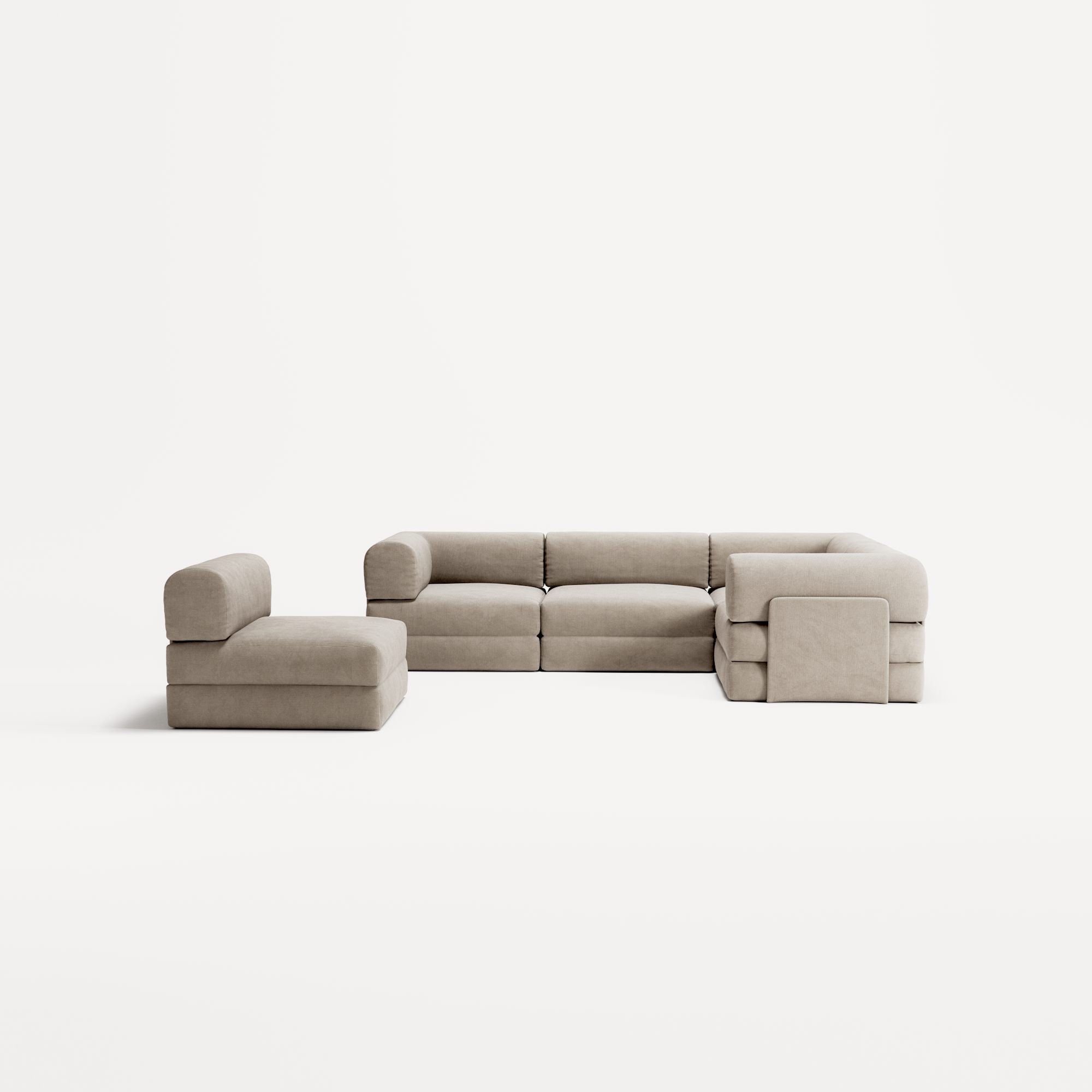 LUNA - 5 Seat corner sofa - Right - Corduroy Pale Beige