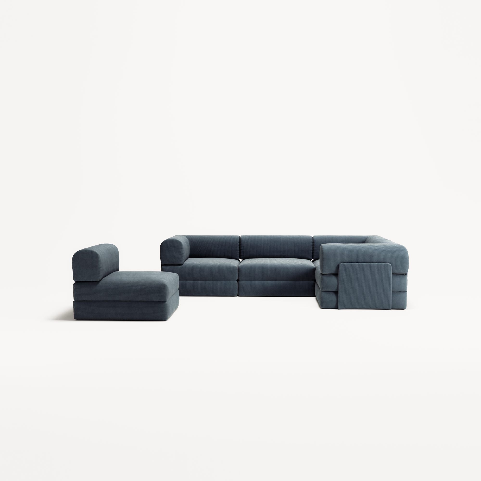 LUNA - 5 Seat corner sofa - Right - Corduroy Dark Blue
