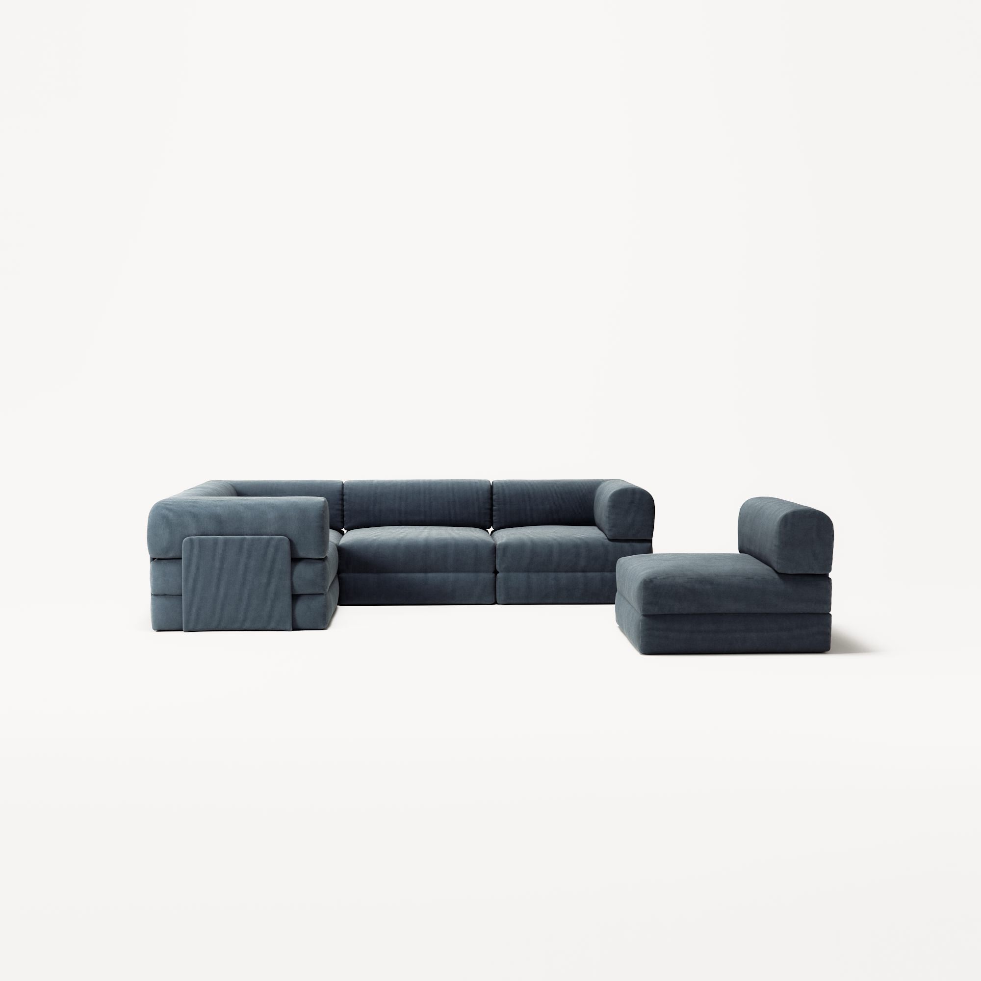 LUNA - 5 Seat corner sofa - Left - Corduroy Dark Blue