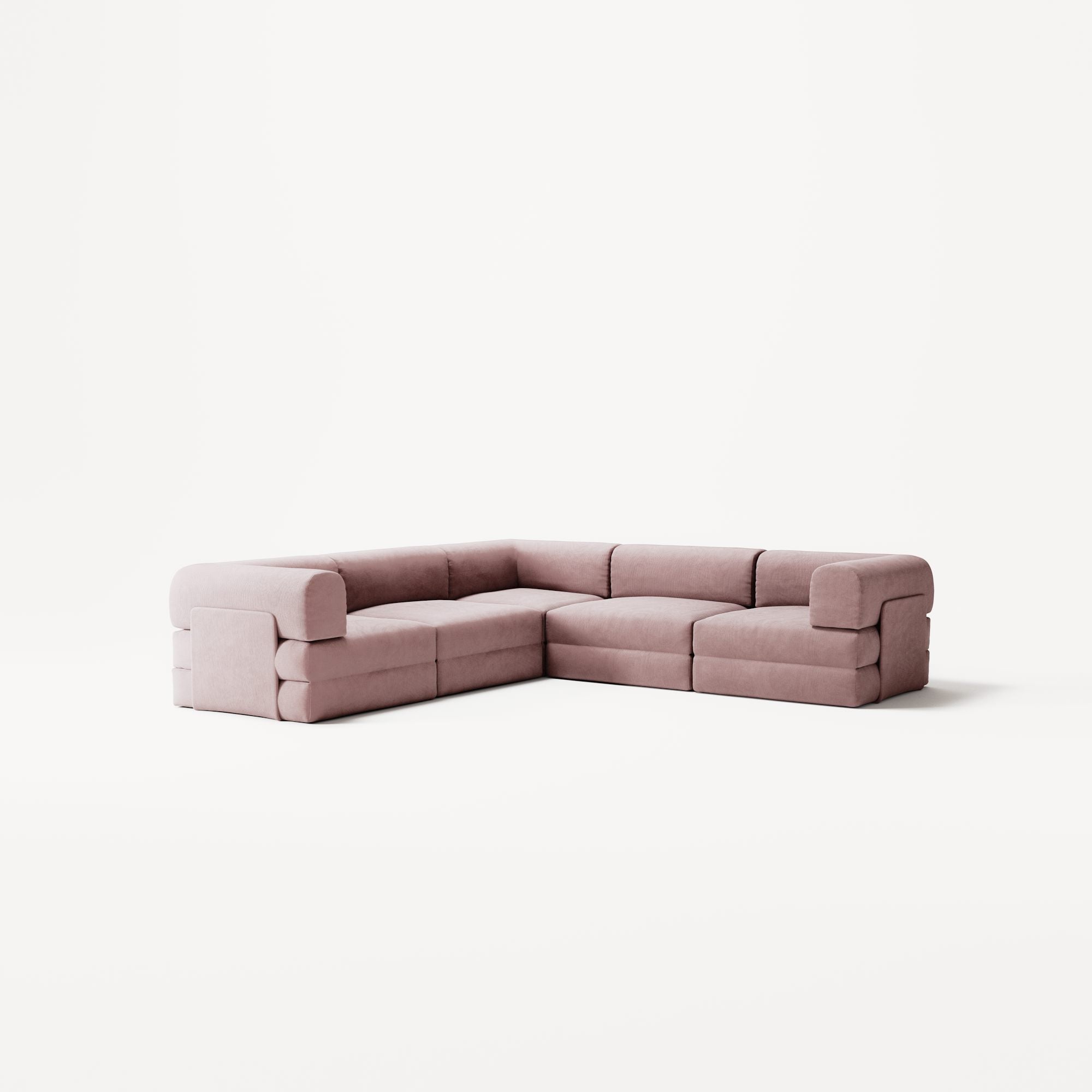 LUNA - 5 Seat corner sofa - Left - Corduroy Soft Pink