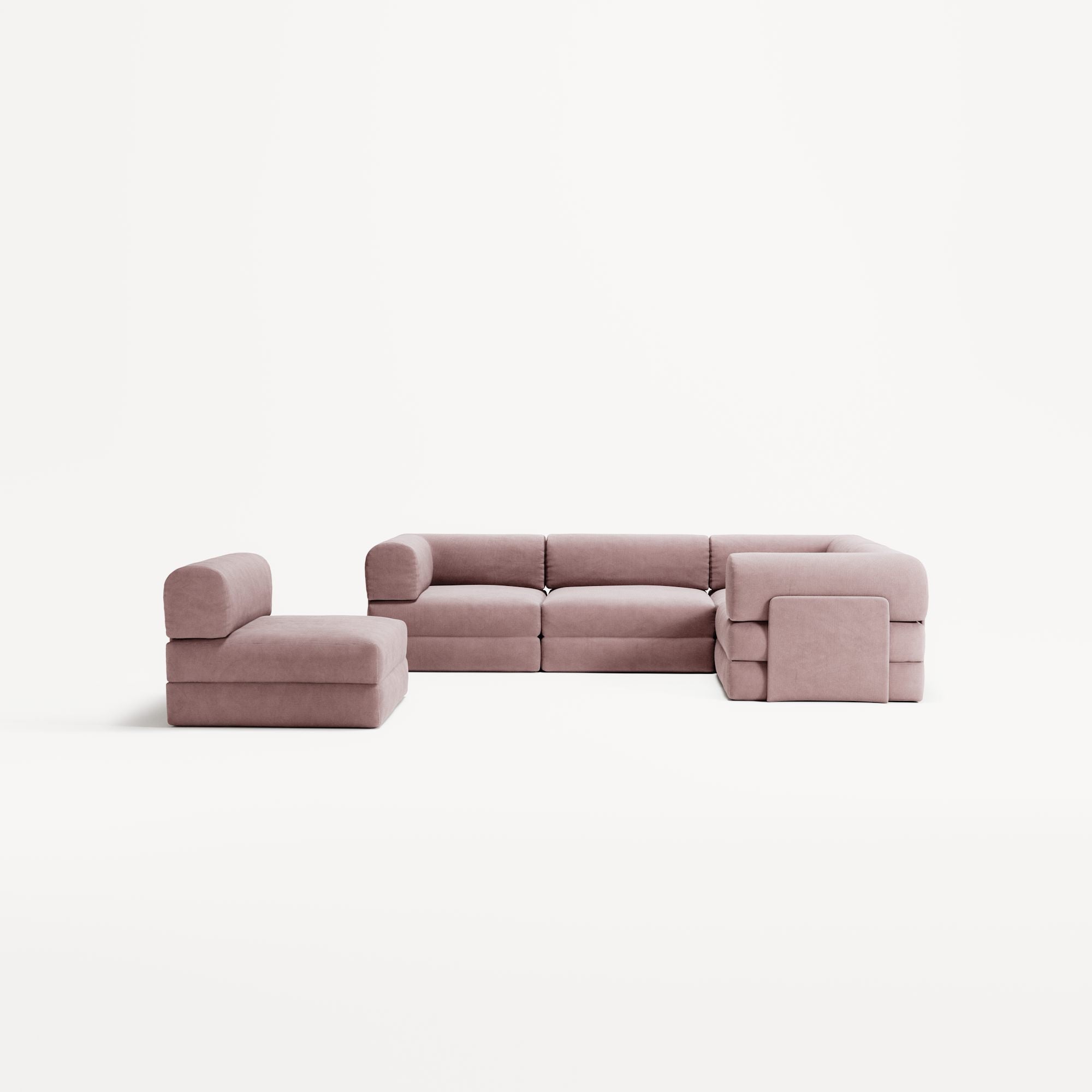 LUNA - 5 Seat corner sofa - Right - Corduroy Soft Pink