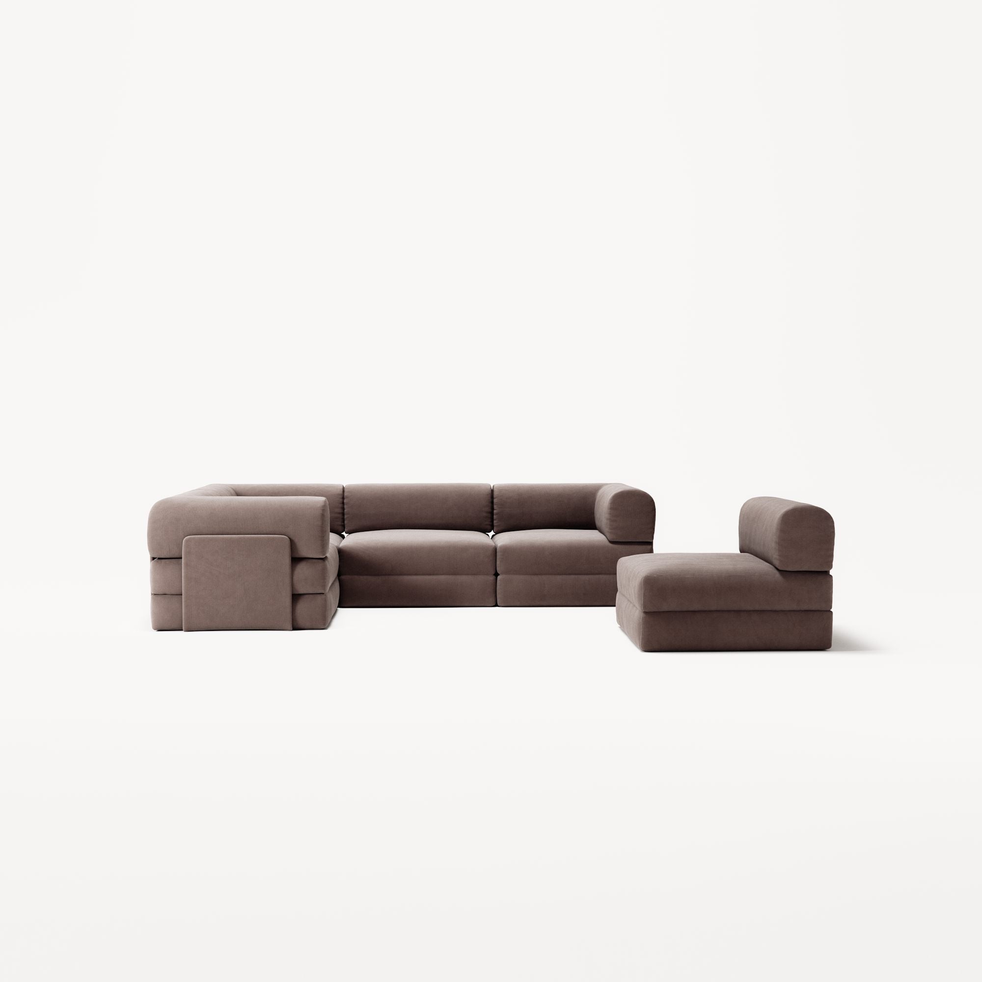 LUNA - 5 Seat corner sofa - Left - Corduroy Warm Brown