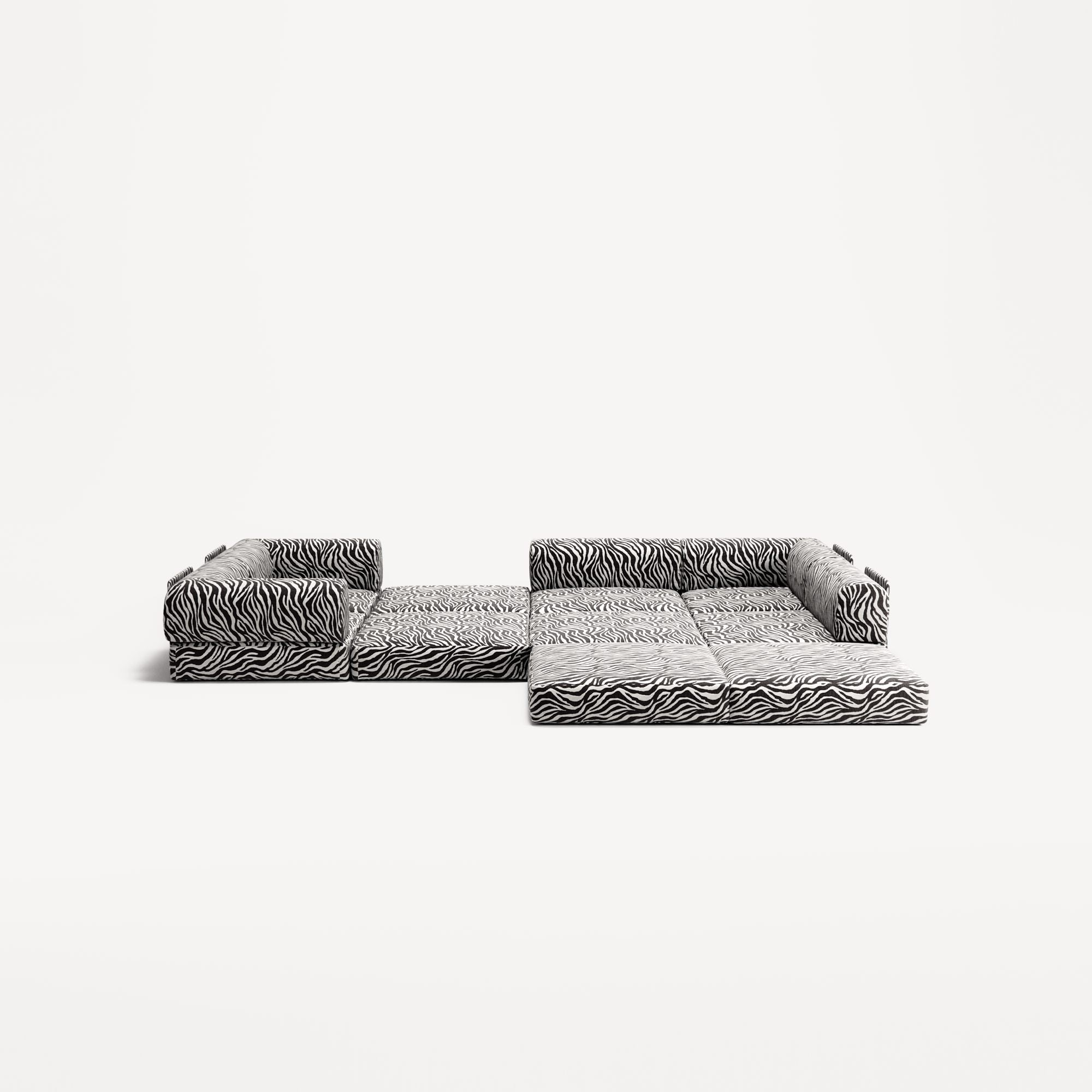 LUNA - 5 Seat corner sofa - Right - Chenille Jacquard Zebra Black White