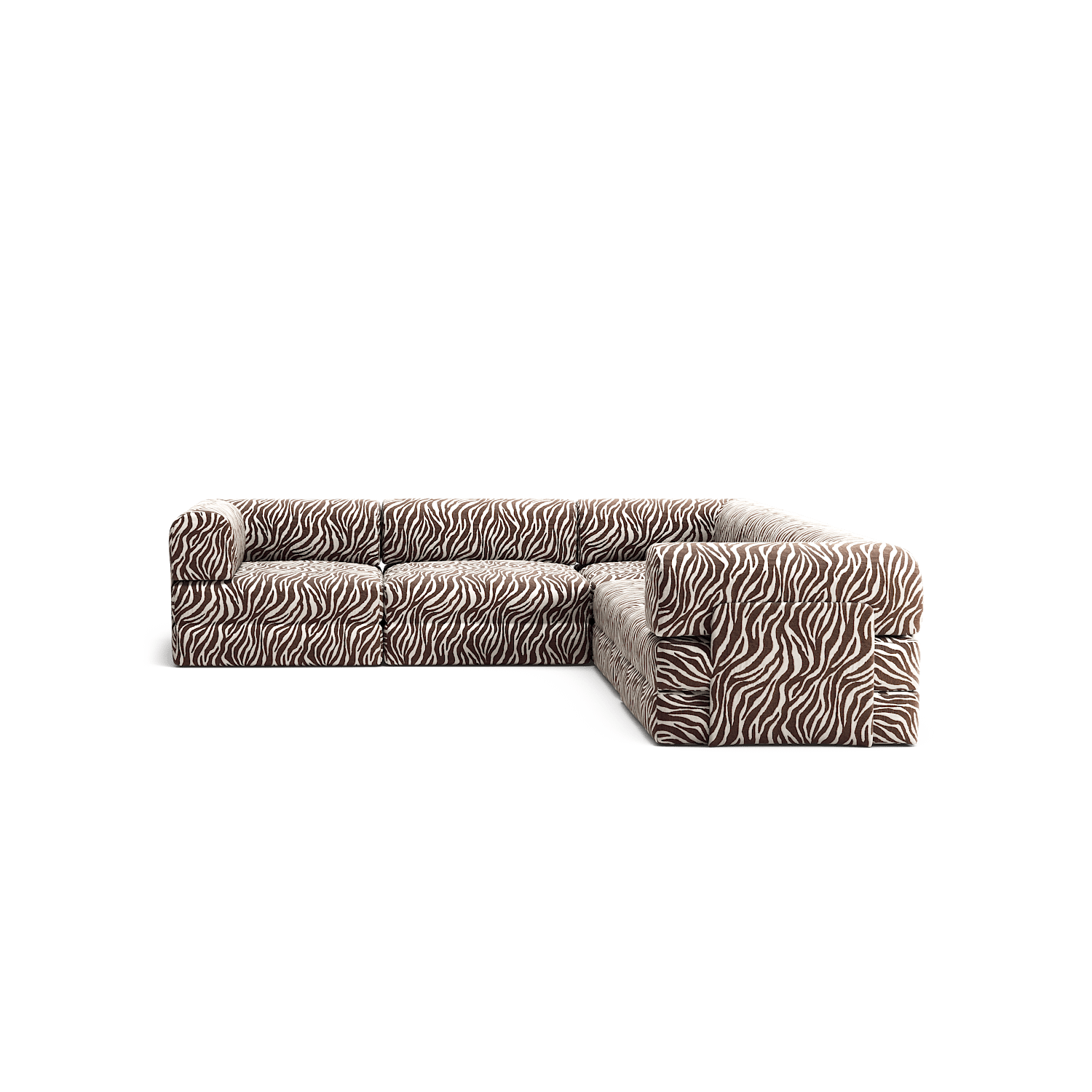 LUNA - 5 Seat corner sofa - Right - Chenille Jacquard Zebra Brown White