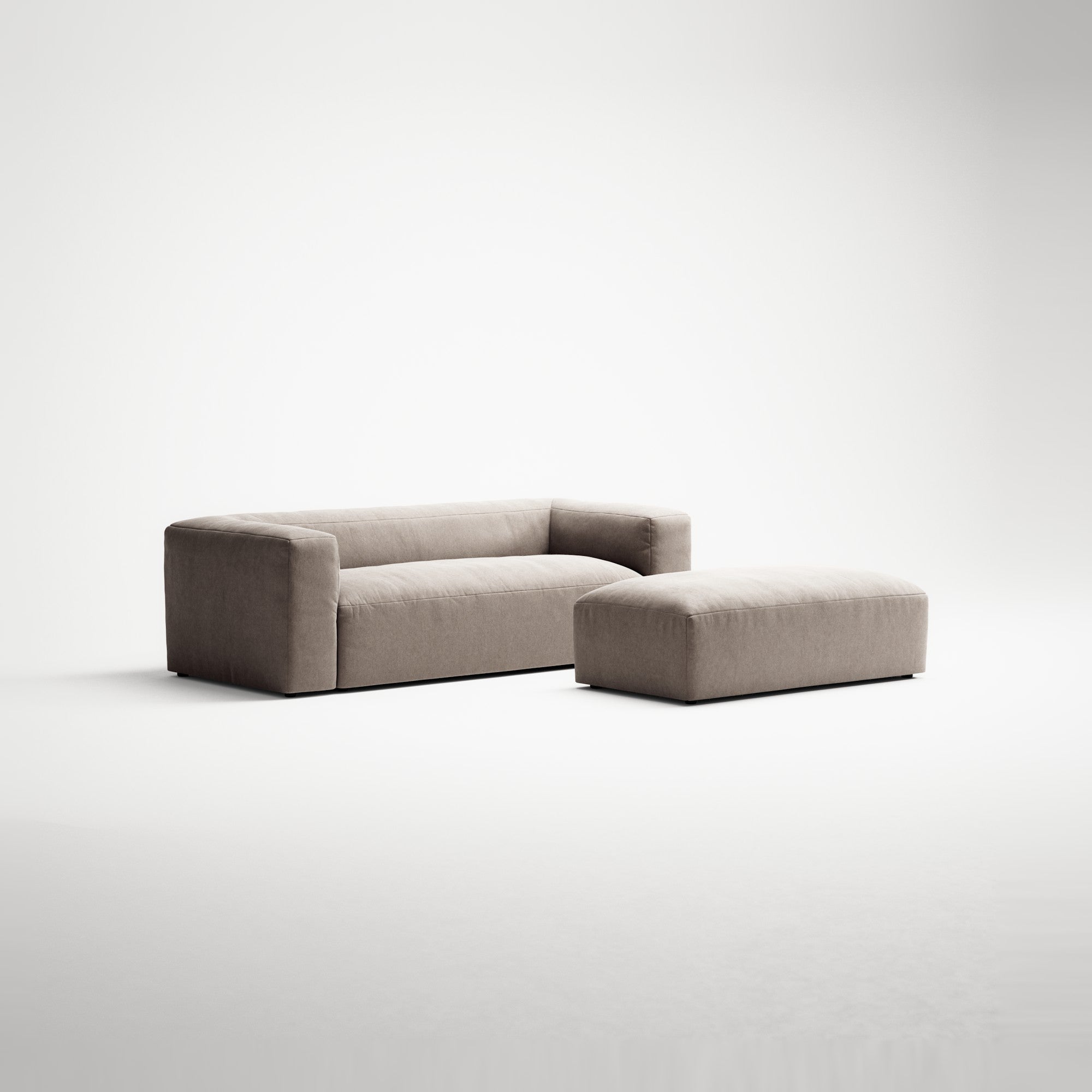 MONOLITH - 2 Seater with Pouf - Micro Chenille Stone Beige
