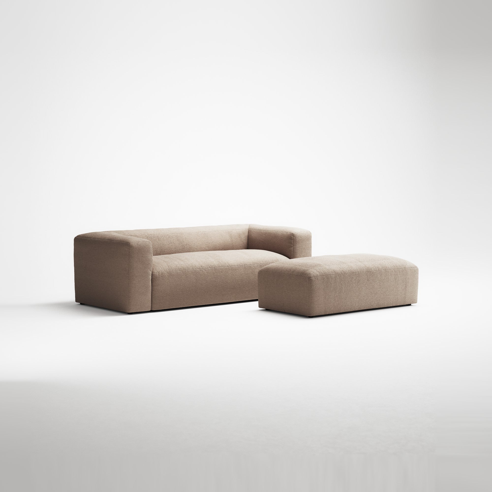 MONOLITH - 2 Seater with Pouf - Glint Bouclé Chalk Pink