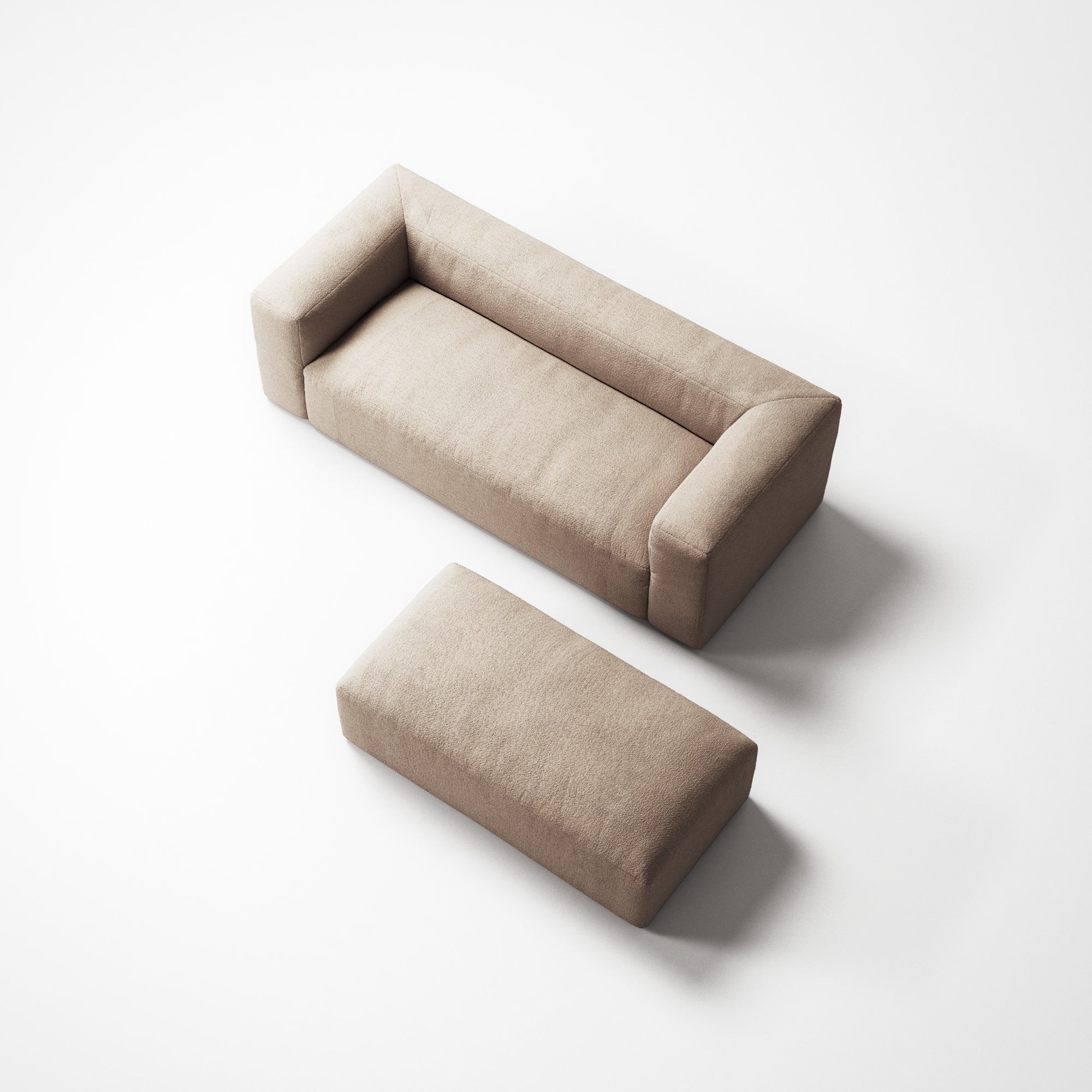MONOLITH - 2 Seater with Pouf - Glint Bouclé Chalk Pink