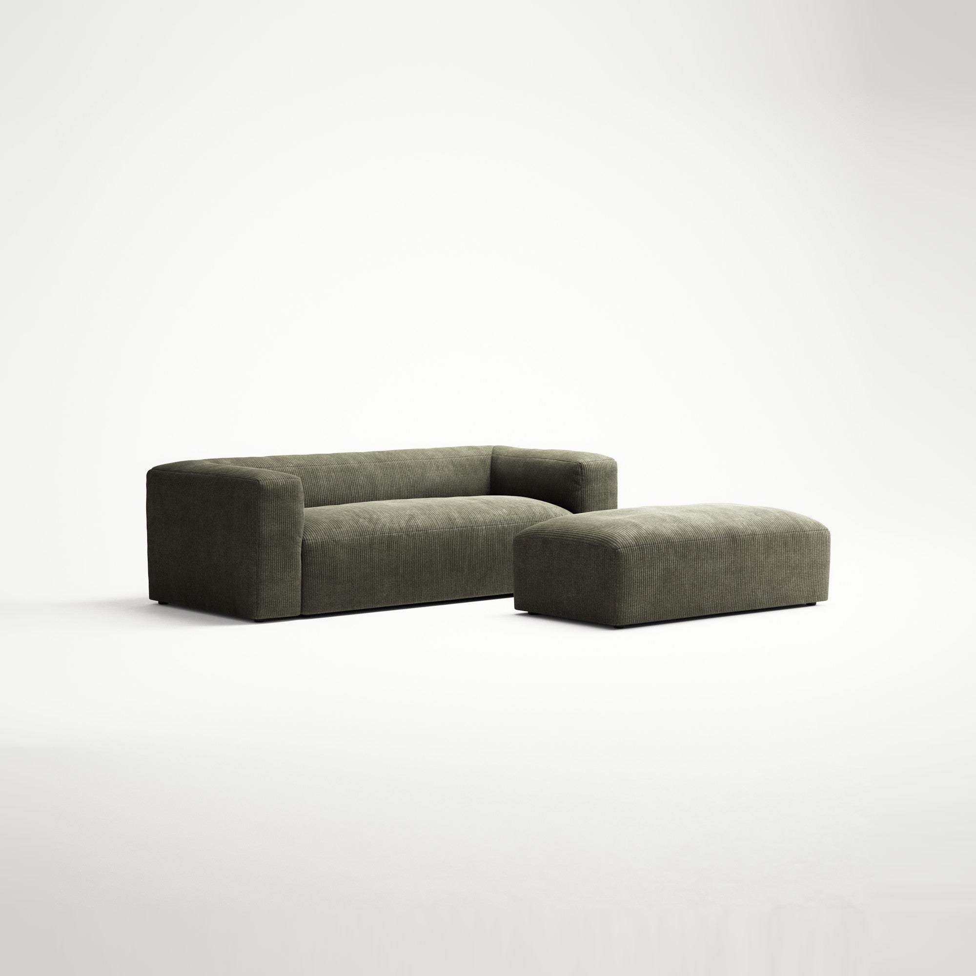 MONOLITH - 2 Seater with Pouf - Bold Corduroy Moss Green