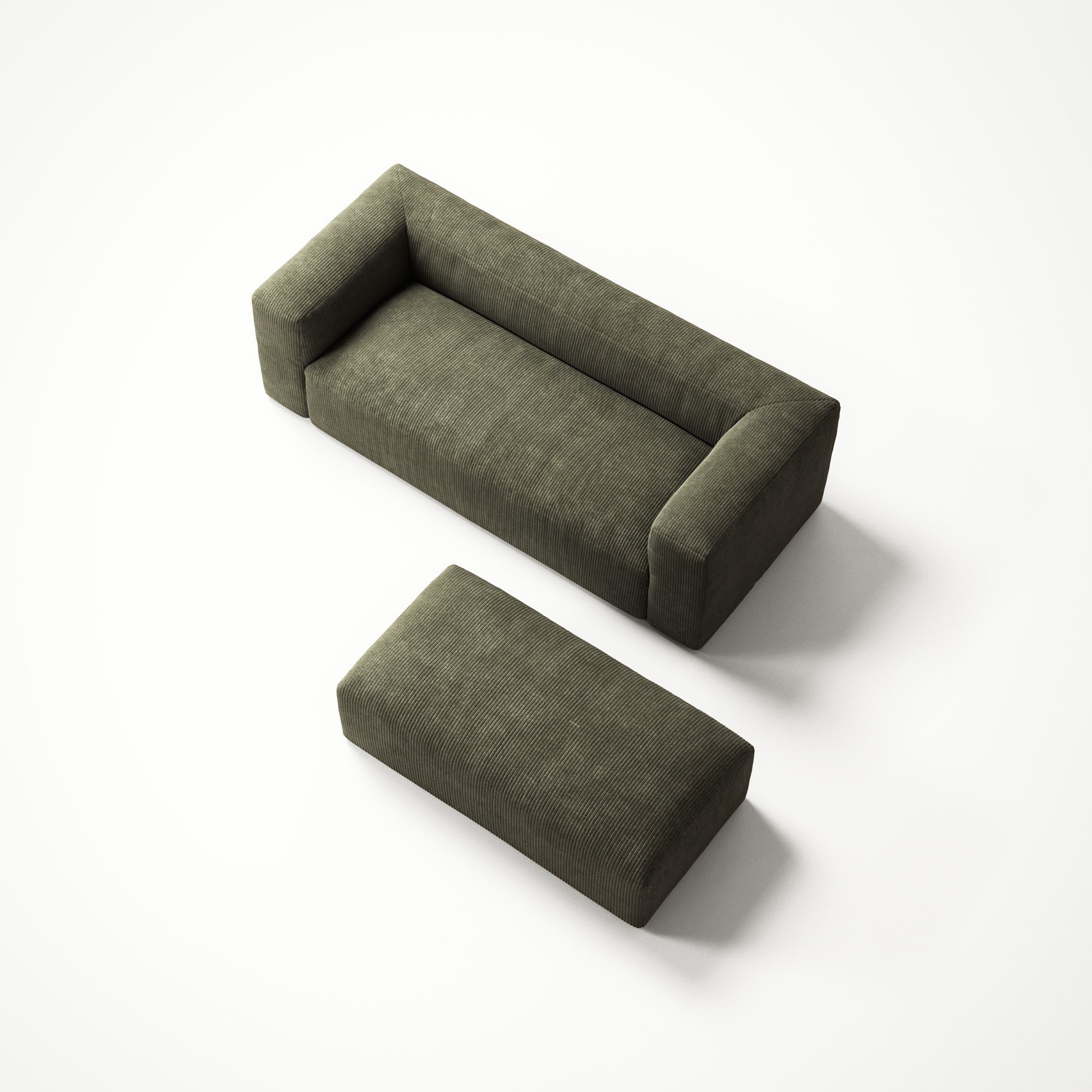 MONOLITH - 2 Seater with Pouf - Bold Corduroy Moss Green