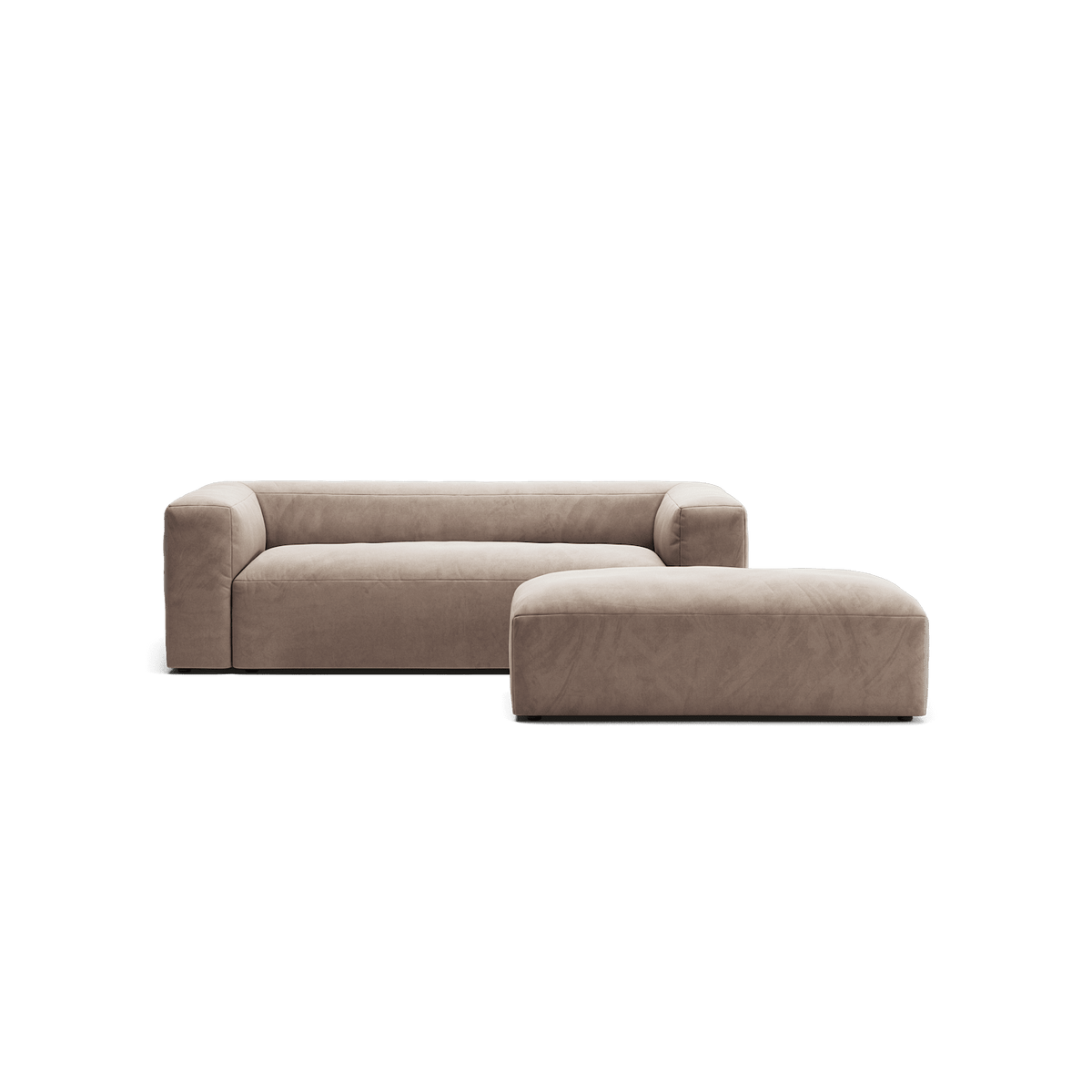 MONOLITH - 2 Seater with Pouf - Soft Matte Velvet Warm Beige