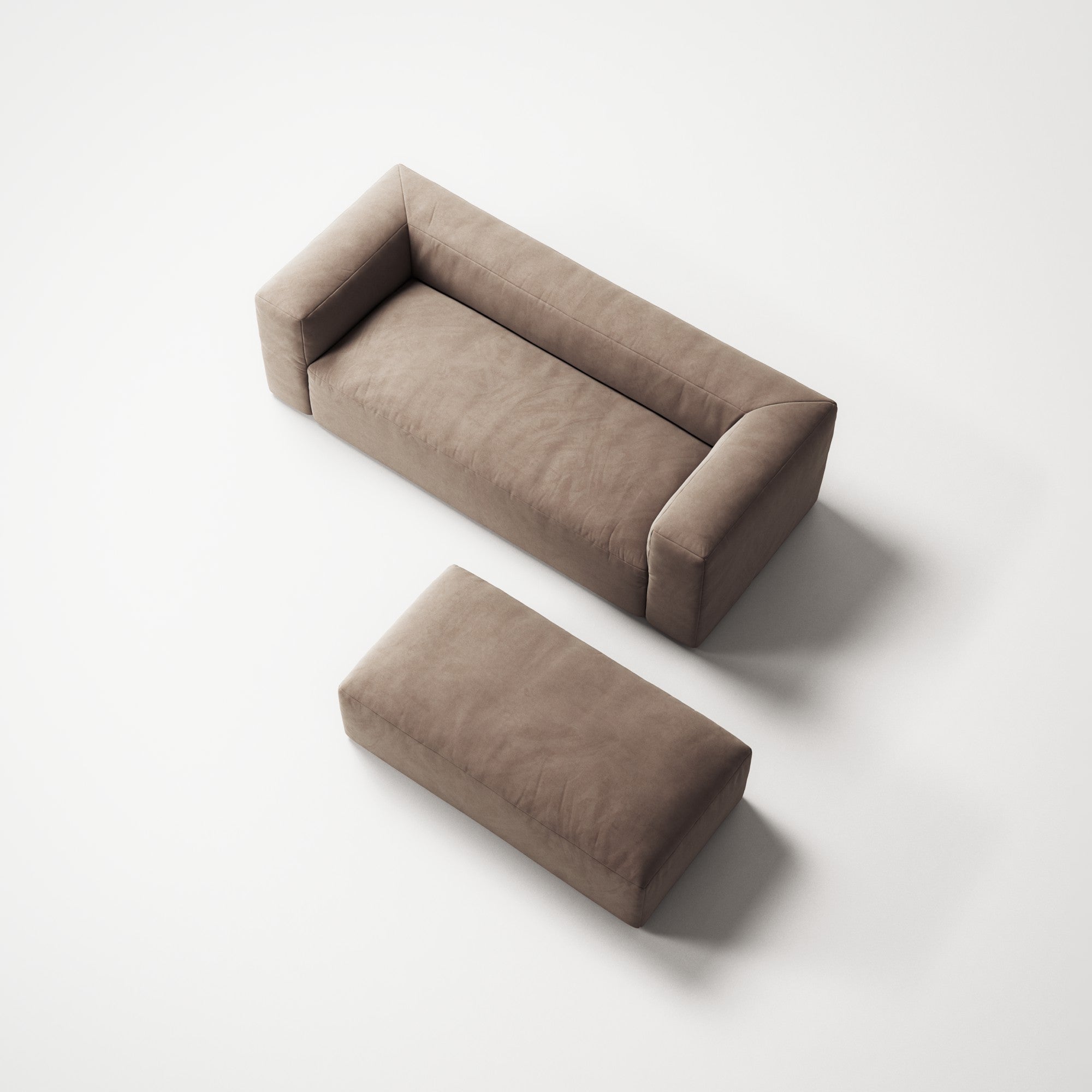 MONOLITH - 2 Seater with Pouf - Soft Matte Velvet Warm Beige