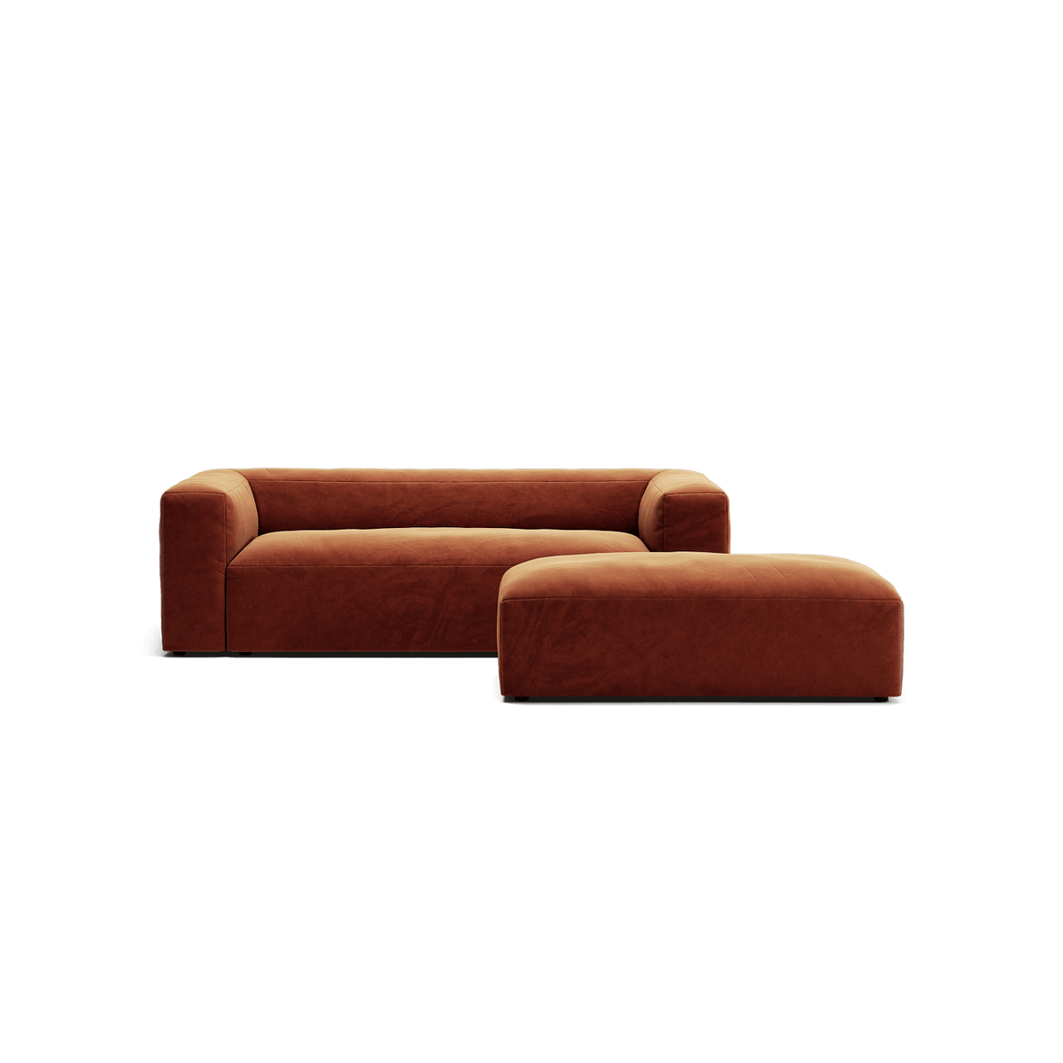 MONOLITH - 2 Seater with Pouf - Soft Matte Velvet Rust Orange