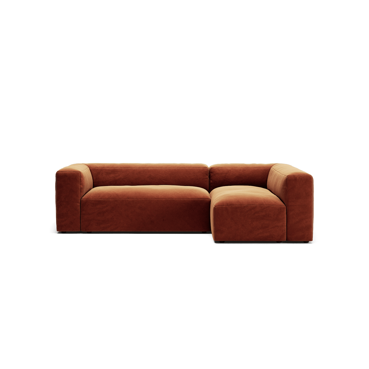 MONOLITH - 3 Seater with Chaise Lounge - Right - Soft Matte Velvet Rust Orange