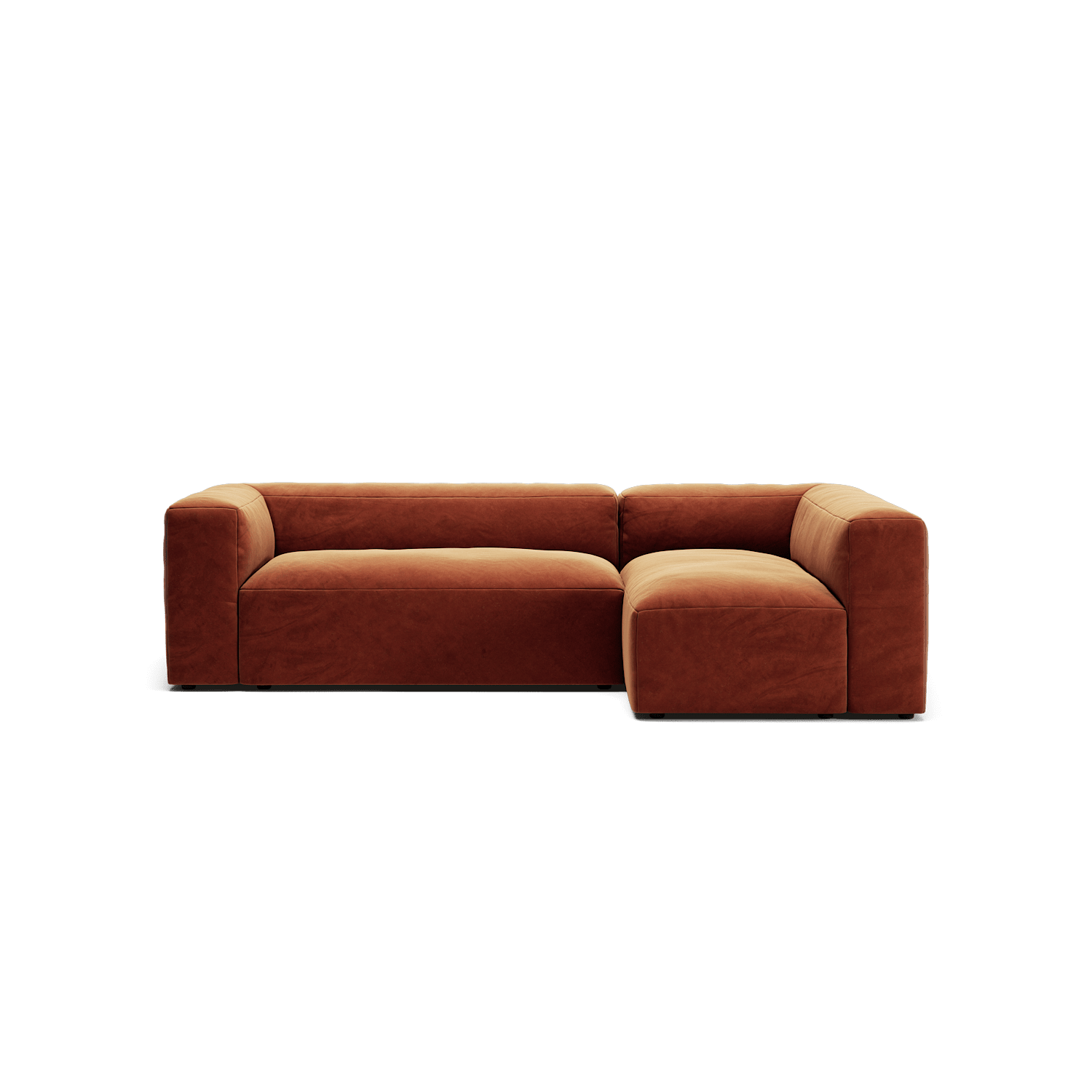 MONOLITH - 3 Seater with Chaise Lounge - Right - Soft Matte Velvet Rust Orange