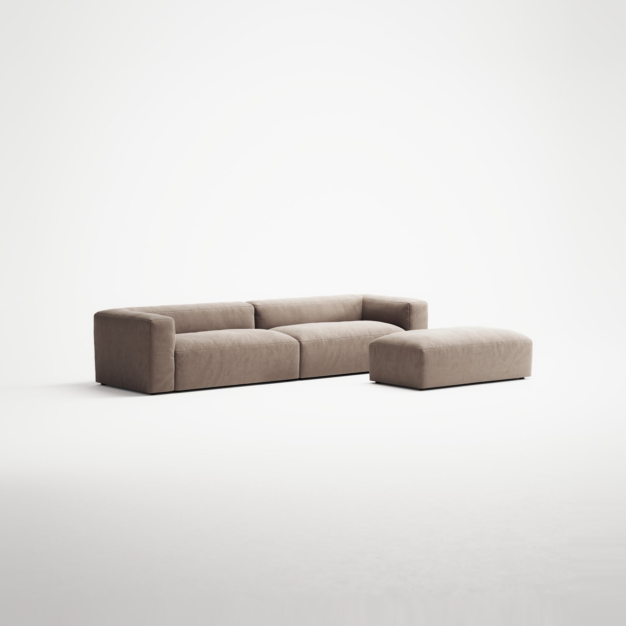 MONOLITH - 4 Seater with Pouf - Soft Matte Velvet Warm Beige