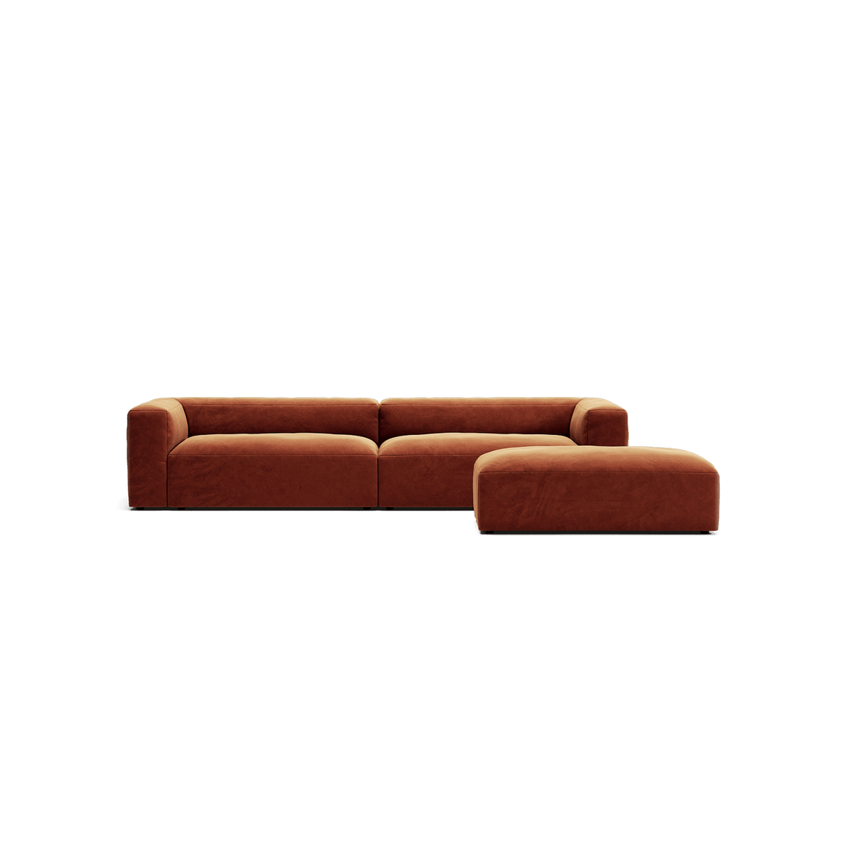MONOLITH - 4 Seater with Pouf - Soft Matte Velvet Rust Orange