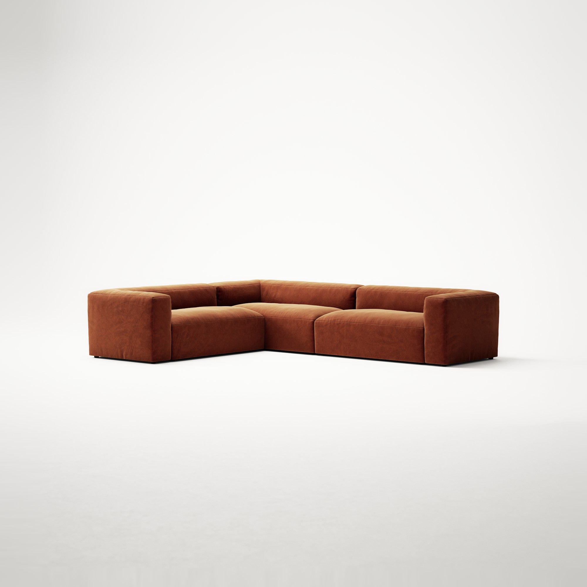 MONOLITH - 5 Seat Corner - Left - Soft Matte Velvet Rust Orange