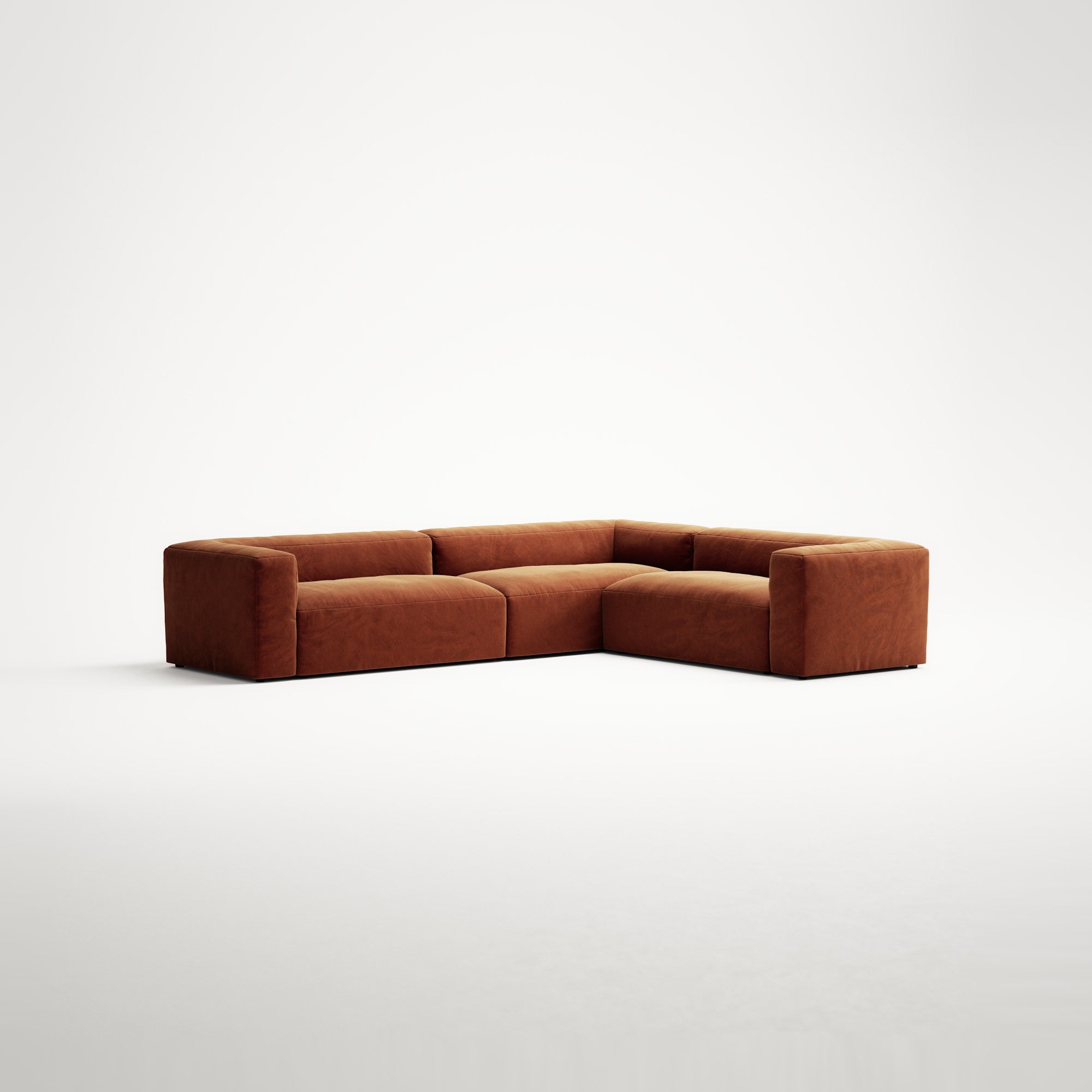 MONOLITH - 5 Seat Corner - Right - Soft Matte Velvet Rust Orange