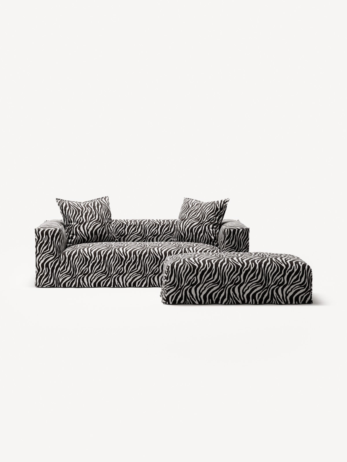 NOMAD - 2 Seater with Pouf - Chenille Jacquard Zebra Black White
