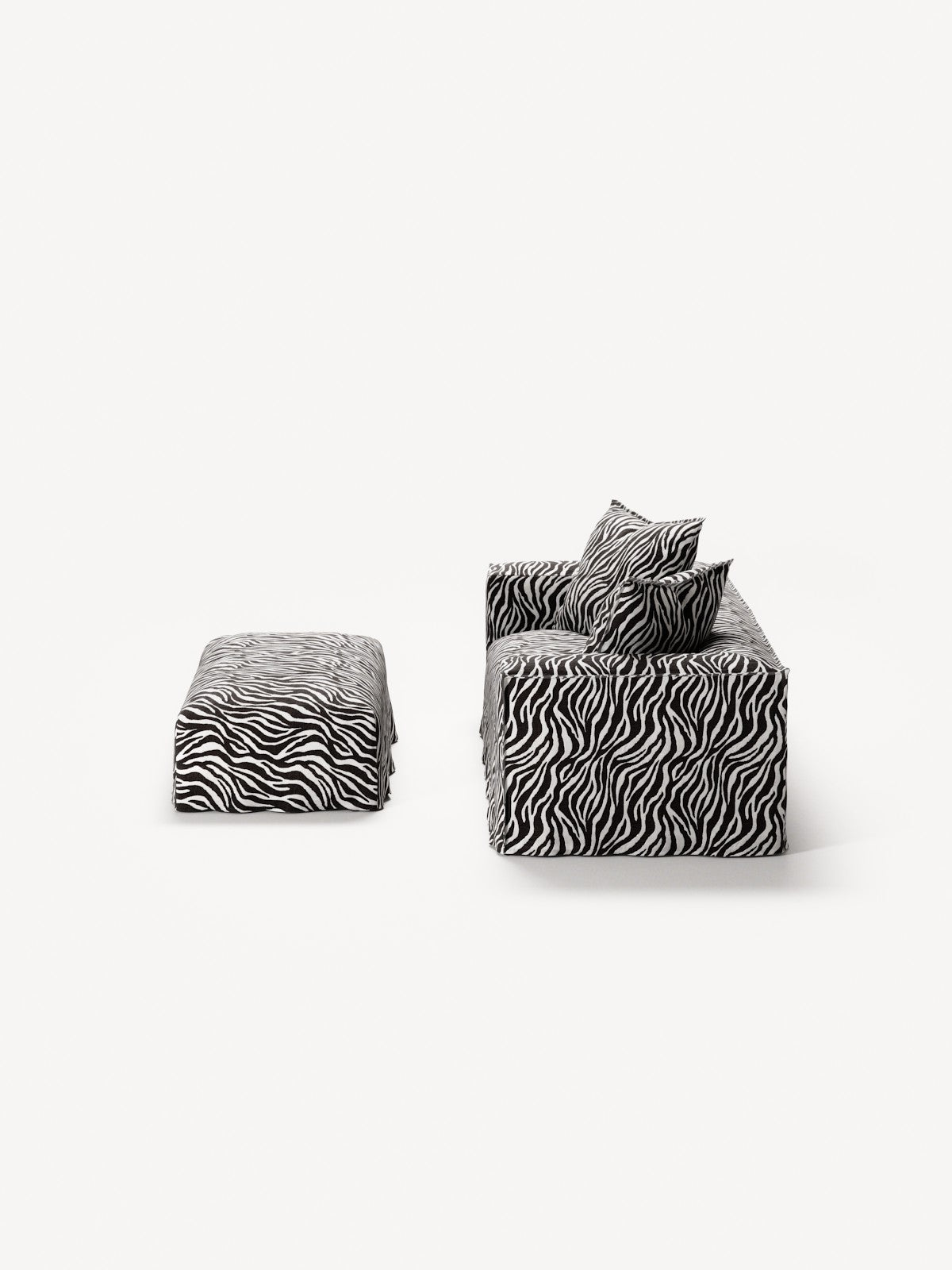 NOMAD - 2 Seater with Pouf - Chenille Jacquard Zebra Black White