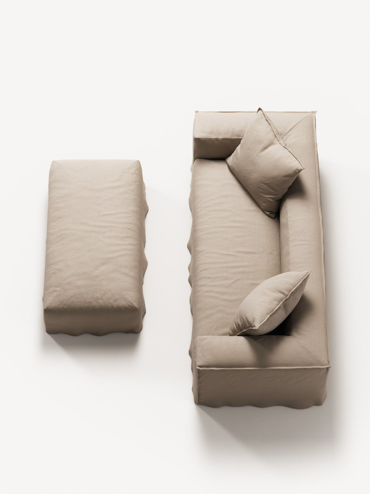 NOMAD - 2 Seater with Pouf - Brushed Cotton Sandy Beige