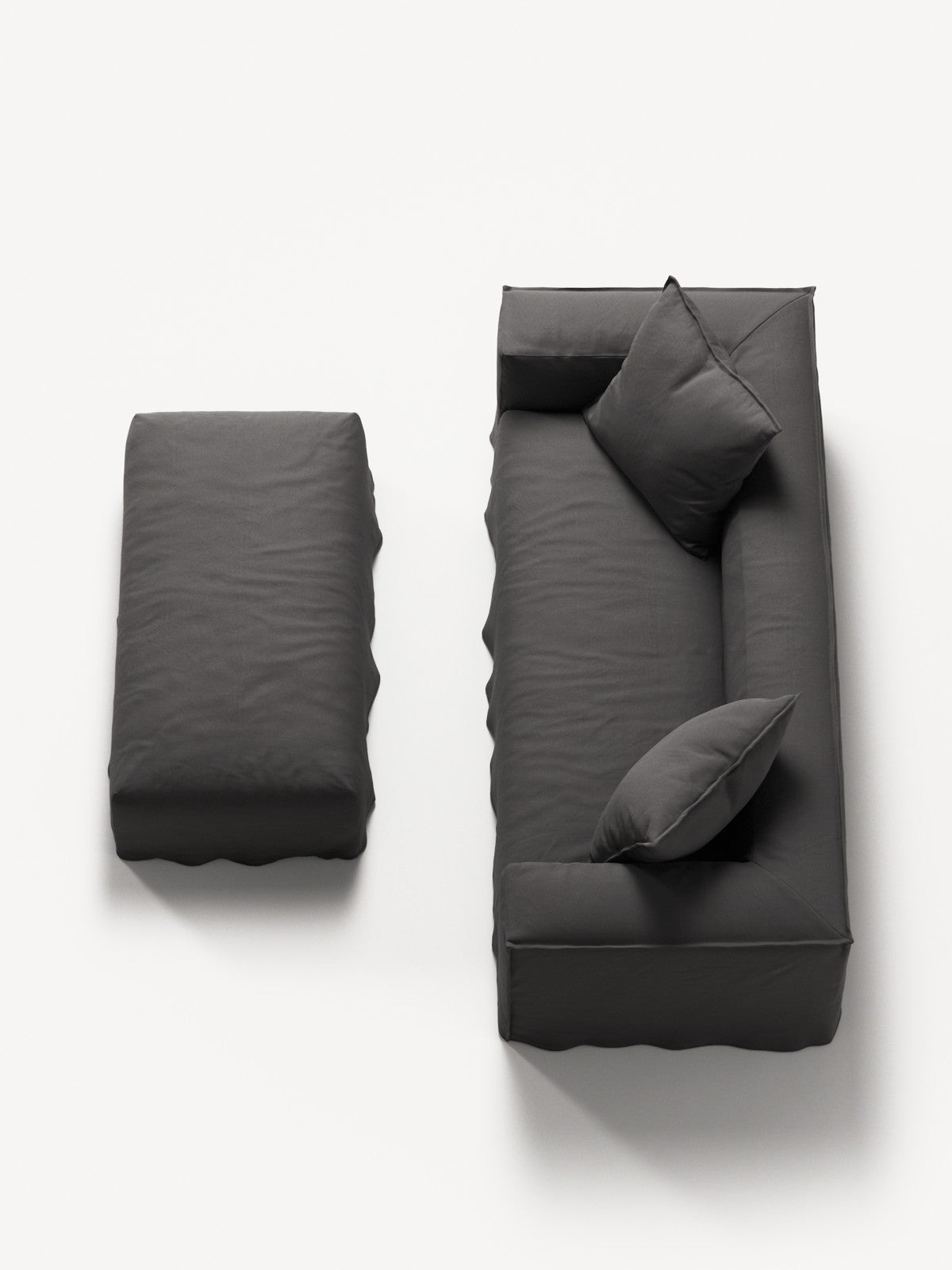 NOMAD - 2 Seater with Pouf - Brushed Cotton Dark Gray