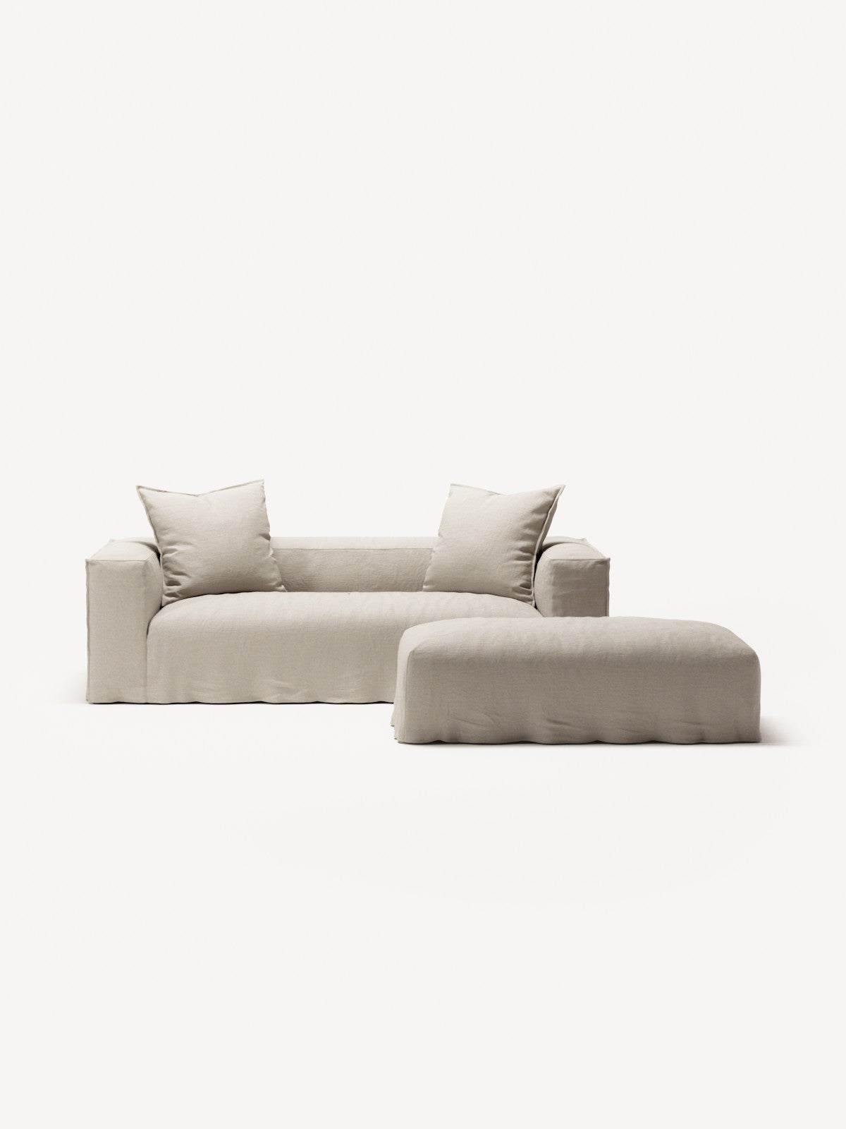 NOMAD - 2 Seater with Pouf - Pure Linen Off-White