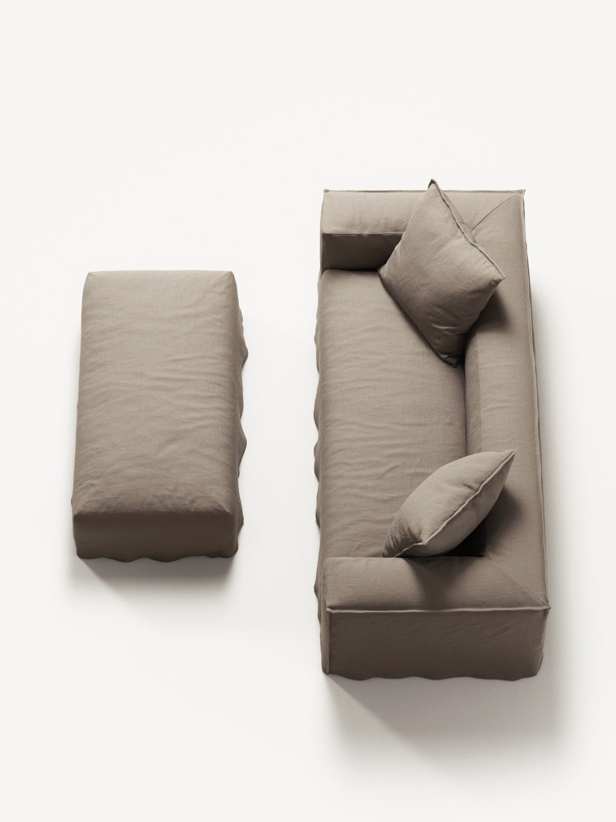 NOMAD - 2 Seater with Pouf - Pure Linen Pale Gray