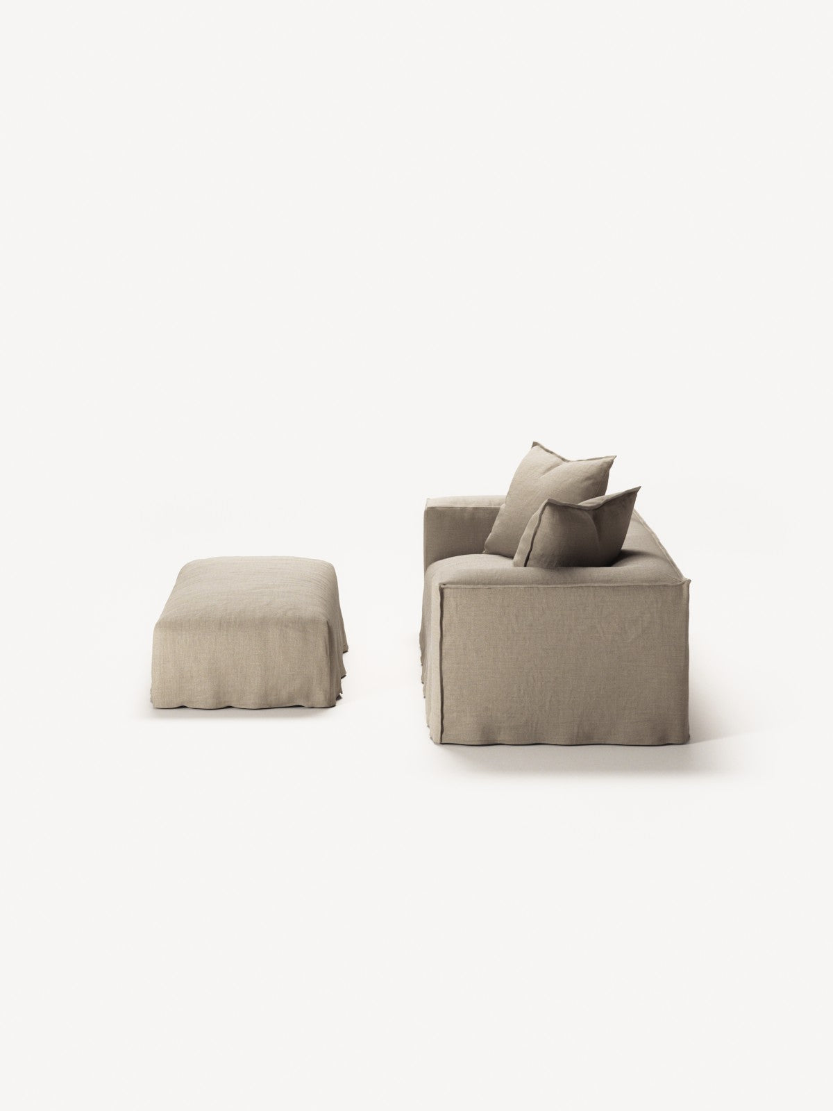 NOMAD - 2 Seater with Pouf - Pure Linen Sandy Beige
