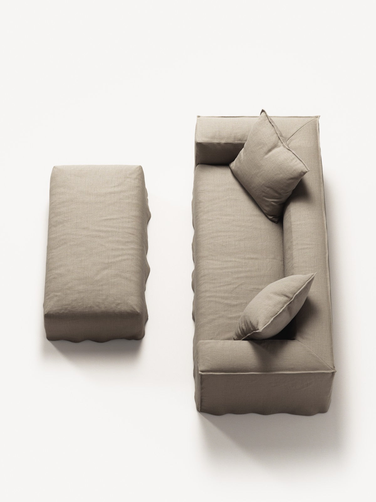 NOMAD - 2 Seater with Pouf - Pure Linen Sandy Beige