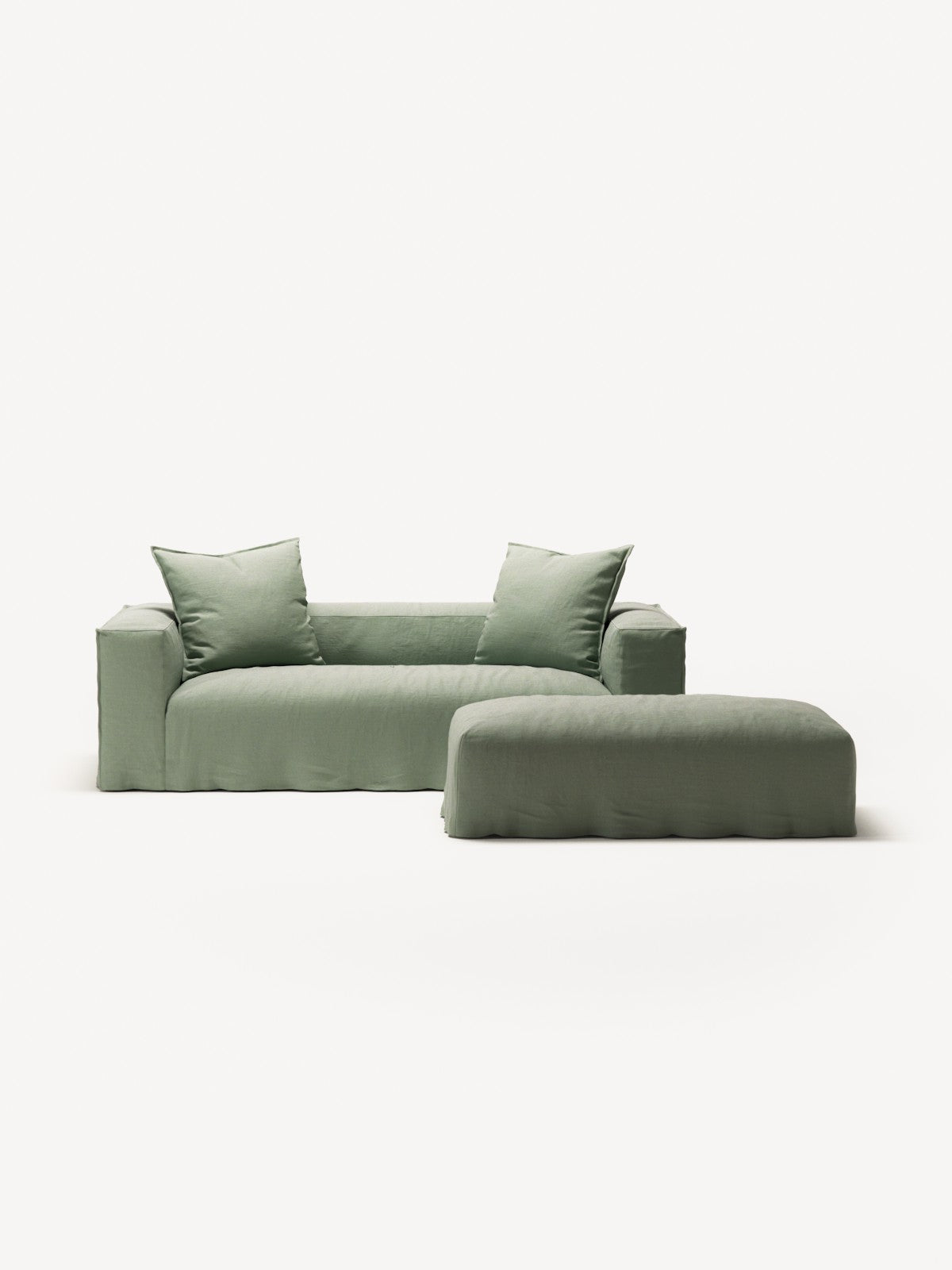 NOMAD - 2 Seater with Pouf - Pure Linen Vivid Green