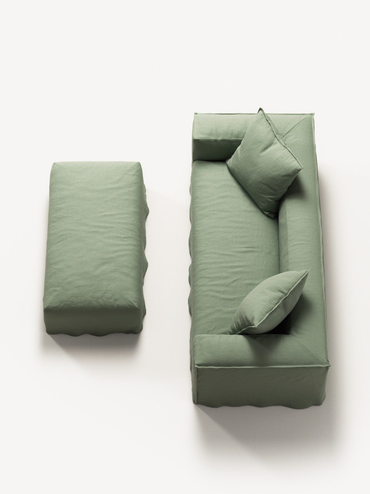 NOMAD - 2 Seater with Pouf - Pure Linen Vivid Green