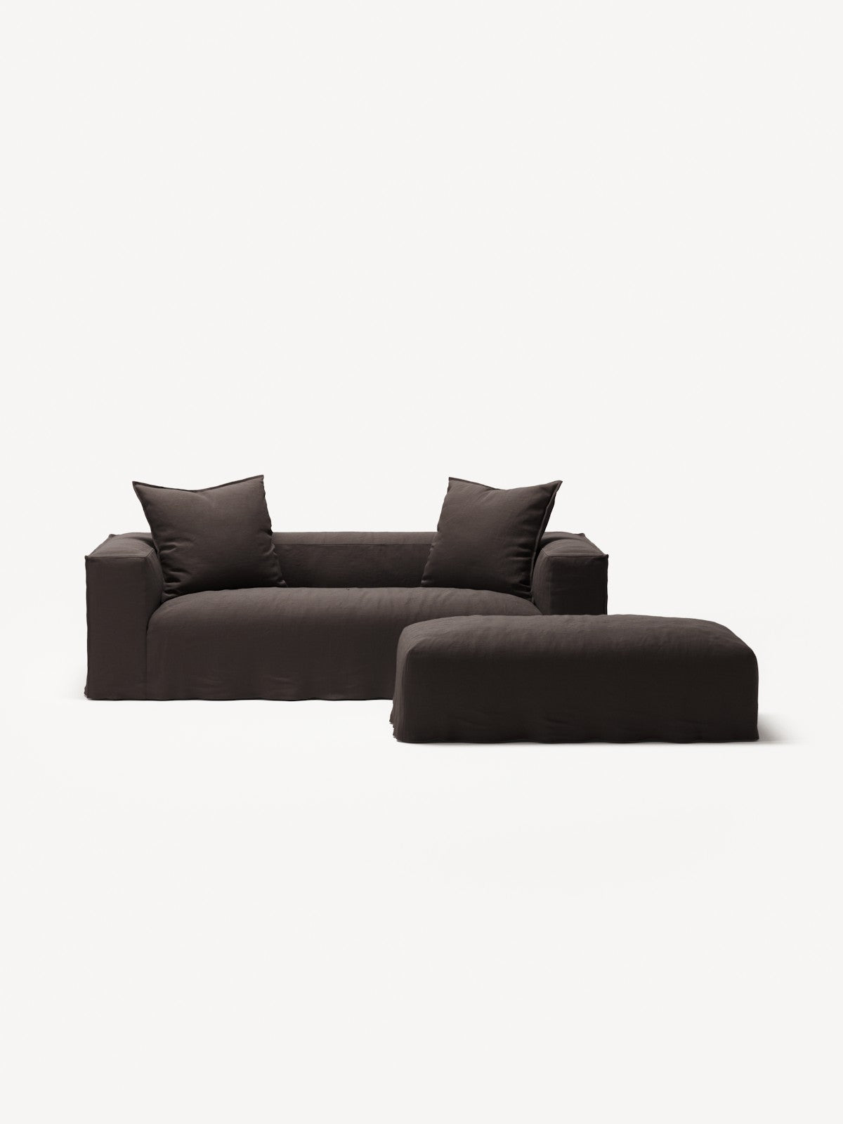 NOMAD - 2 Seater with Pouf - Pure Linen Truffle Brown